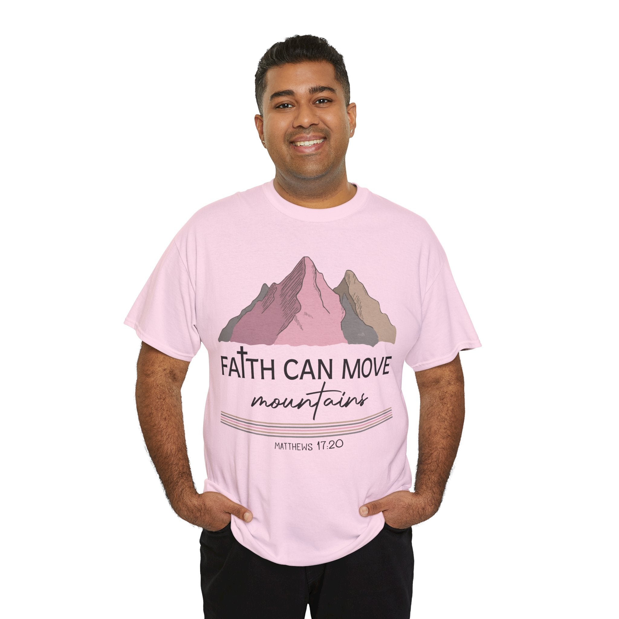 Faith Can Move Mountains Mountain Tee — Pastel Inspirational Christian Unisex Cotton T-Shirt
