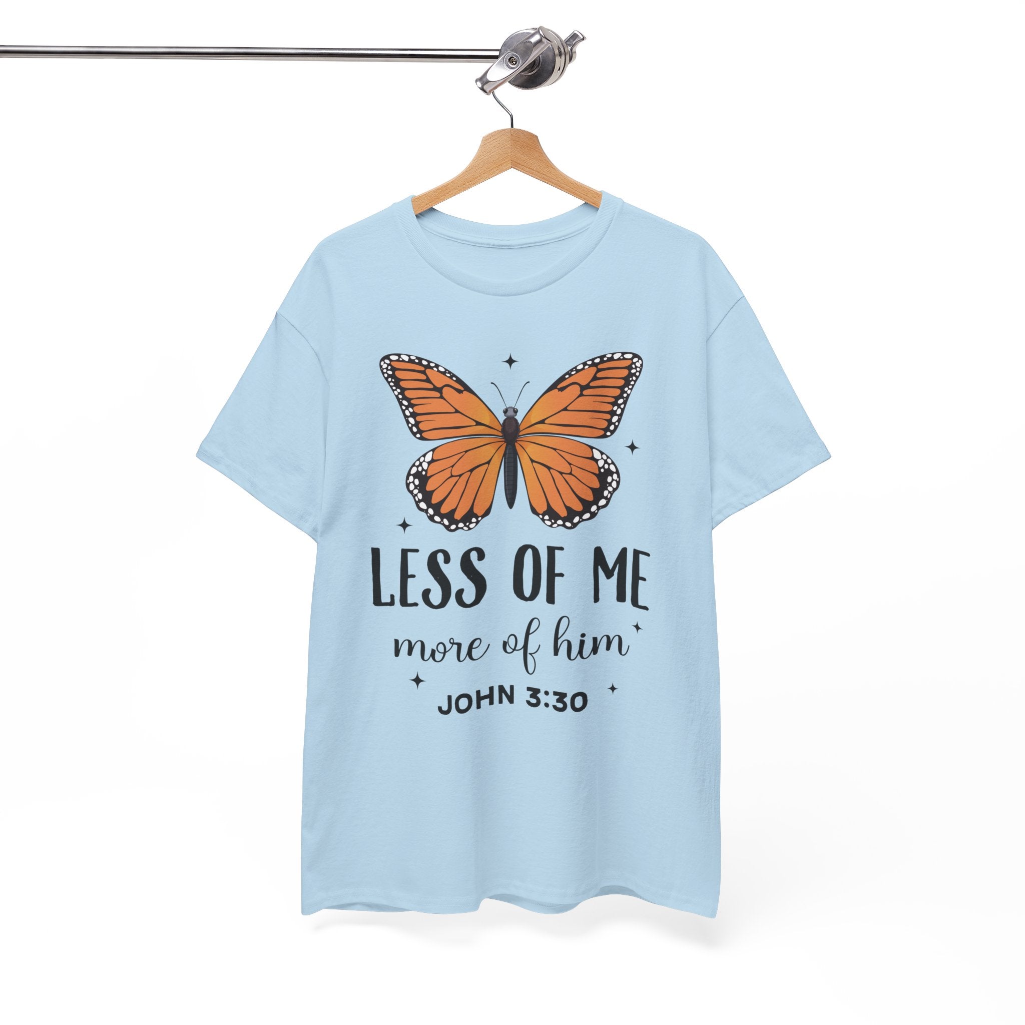 Monarch Butterfly Tee — "Less of Me, More of Him" Christian Unisex cotton T‑Shirt