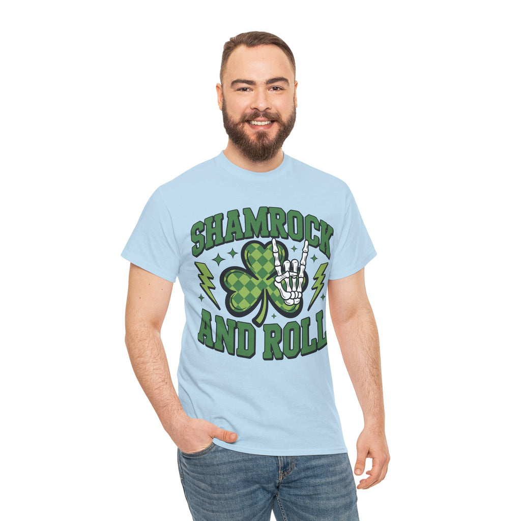 Shamrock and Roll Tee — Skeleton Hand & Lightning St. Patrick’s Rock Unisex Cotton Shirt