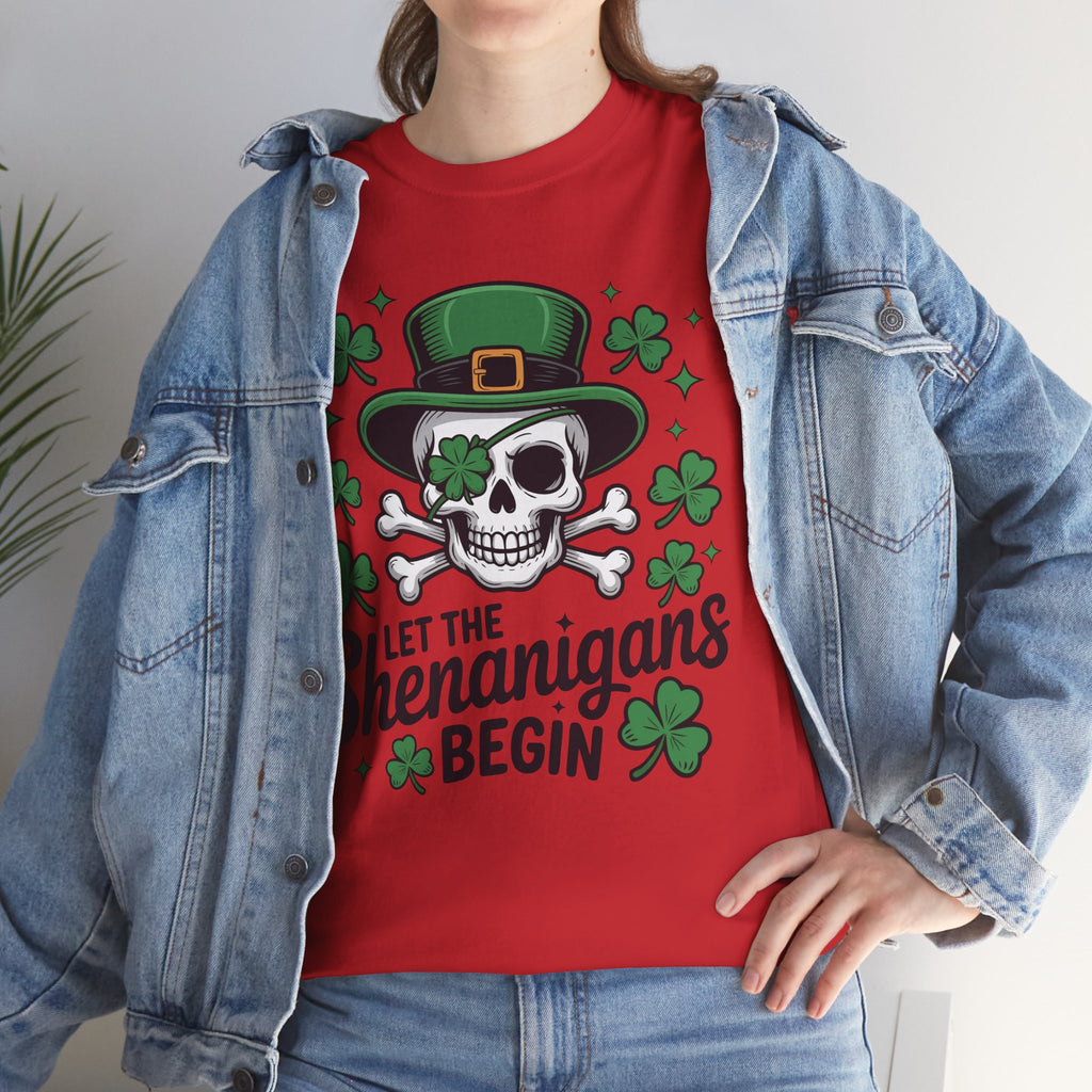 Let the Shenanigans Begin — Leprechaun Skull Unisex Cotton T-Shirt
