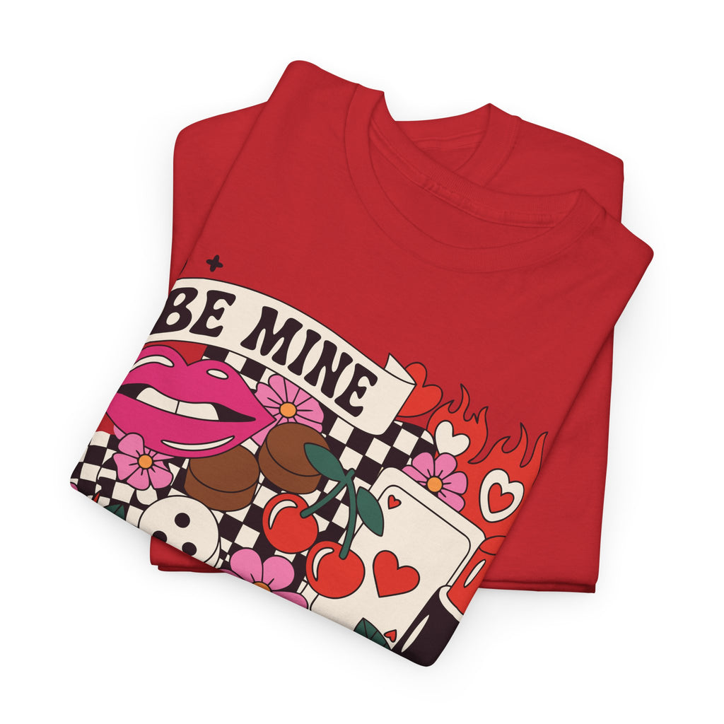 Be Mine Valentine Pop-Art Tee — Lips, Cherries & Retro Valentine Collage...Unisex Cotton Tee