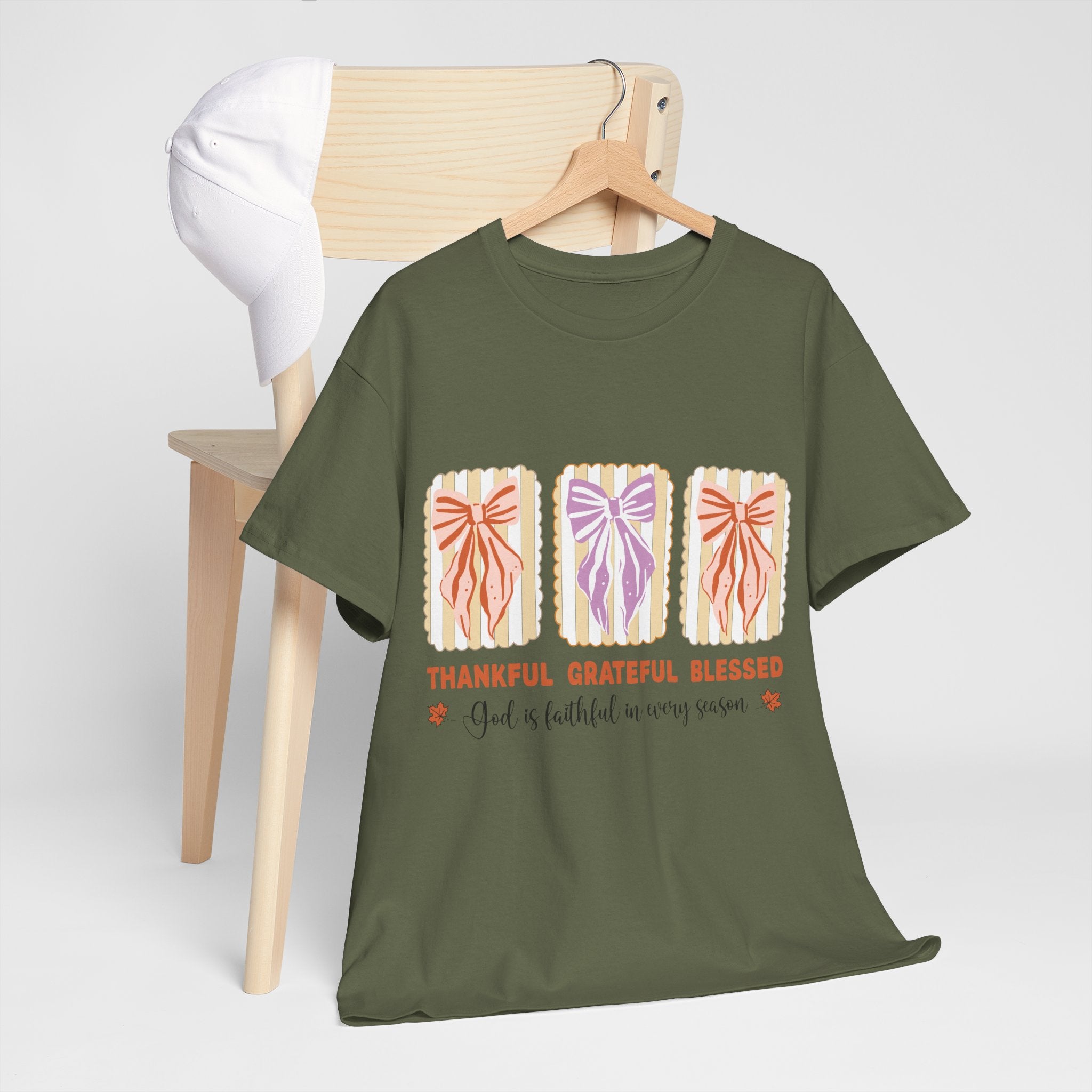 Thankful Grateful Blessed Fall Tee — God Is Faithful Pastel Bows..Unisex Cotton Tee