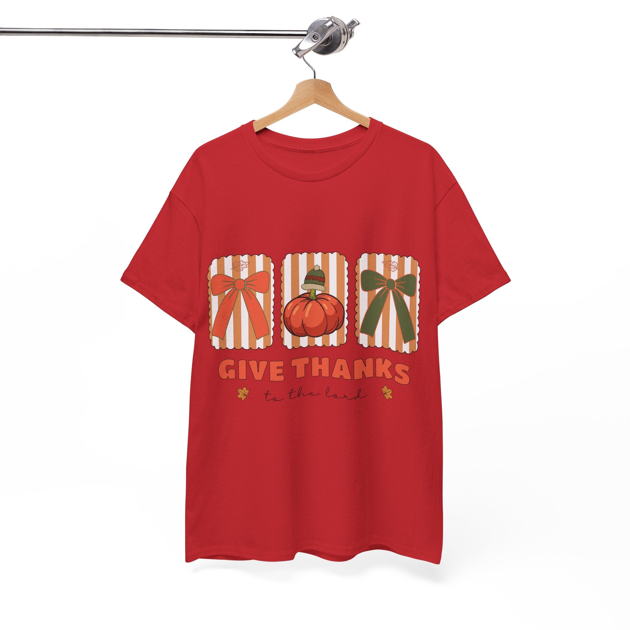 Give Thanks Thanksgiving T-Shirt — Pumpkin with Hat & Bows Unisex Cotton Tee