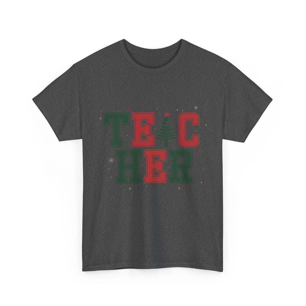 Teacher Christmas Varsity T-Shirt — Red & Green Holiday Unisex Cotton Tee