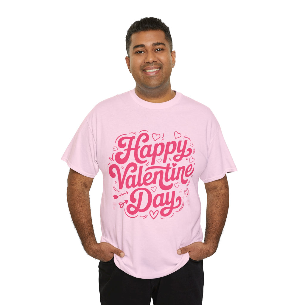 Happy Valentine Day Tee — Pink Heart & Love Icons Valentine's Unisex Cotton Shirt