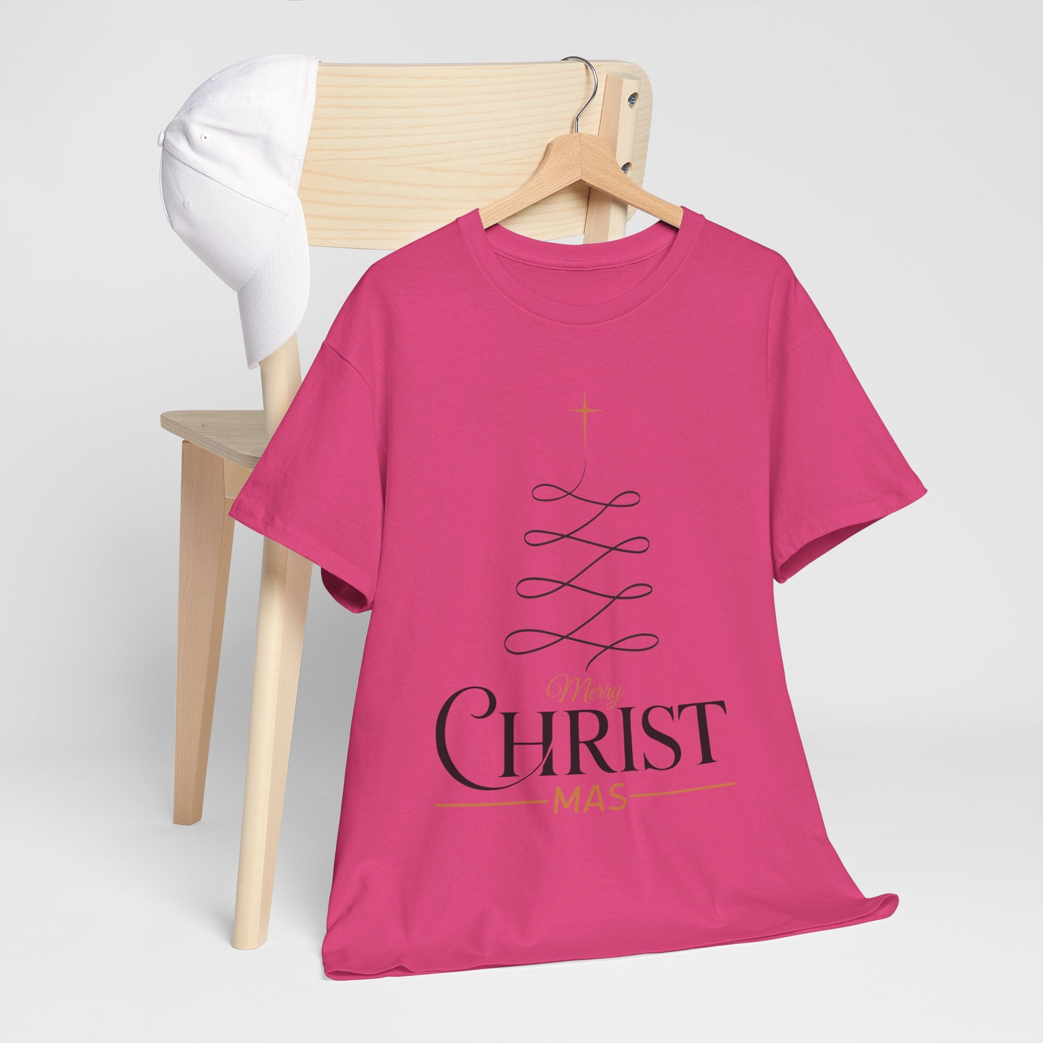 Merry Christmas Gold Cross Tree Unisex Cotton Tee