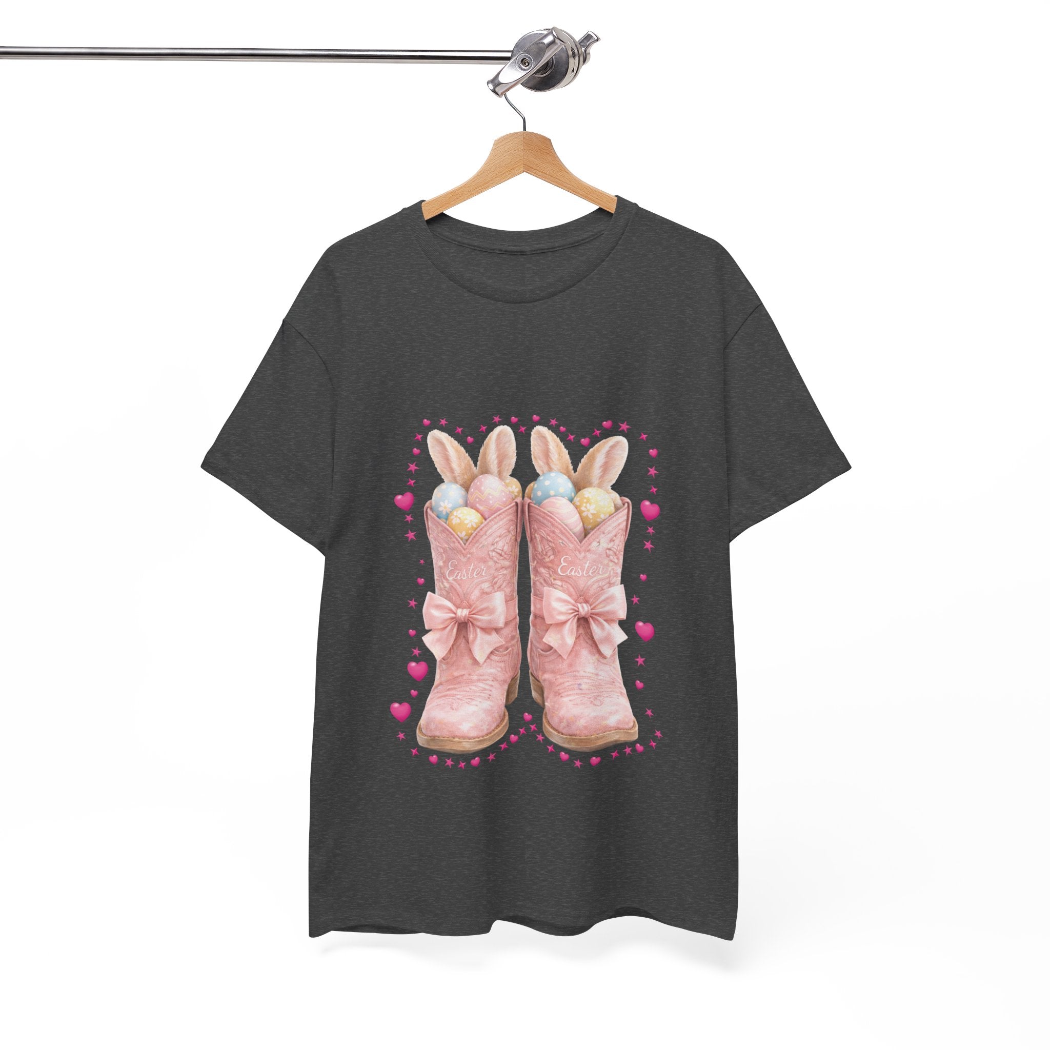 Easter Pink Western Boots Tee — Pastel Bunny Eggs & Bows Unisex Cotton Tee