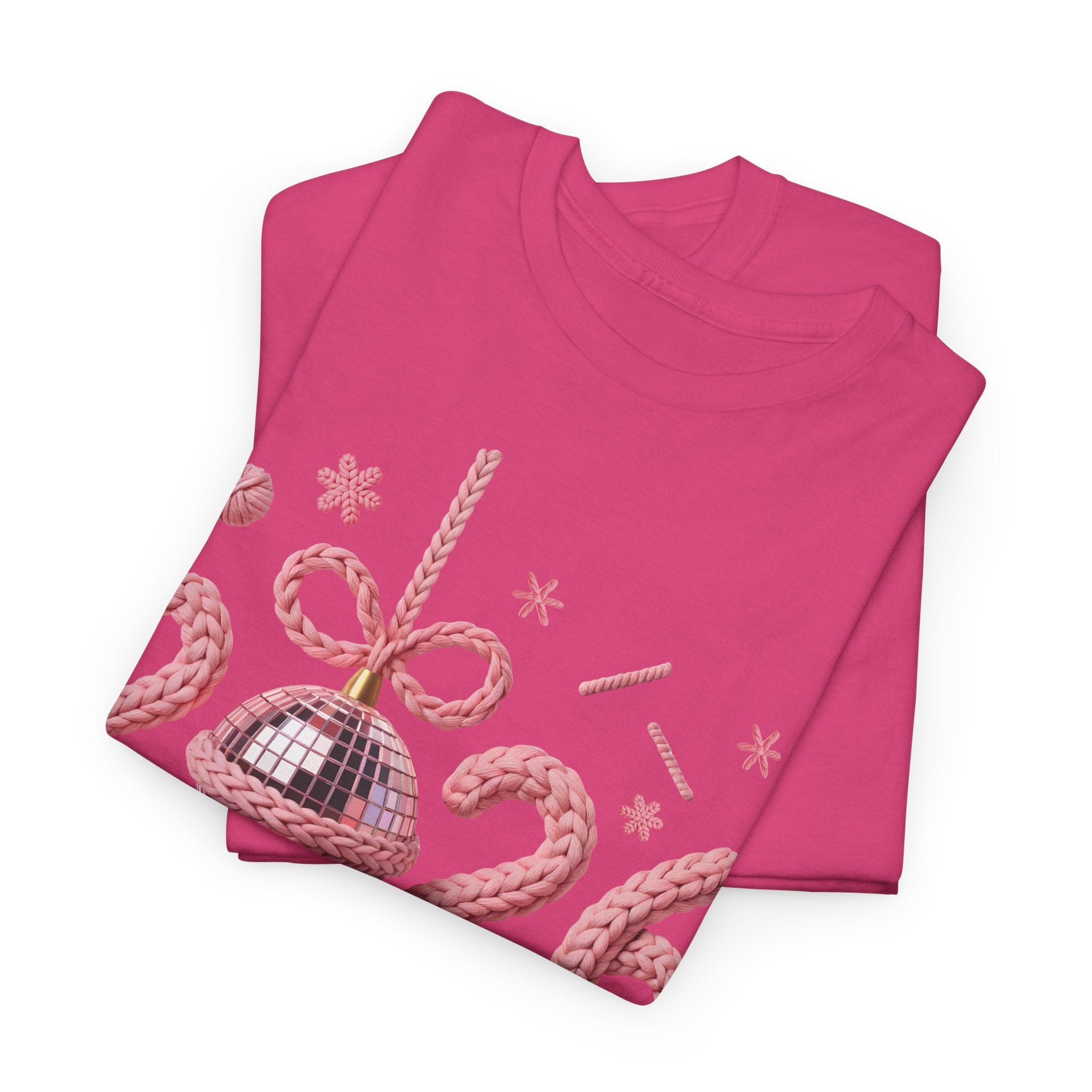 2026 Happy New Year Pink Knitted Disco Ball Unisex Cotton Tee
