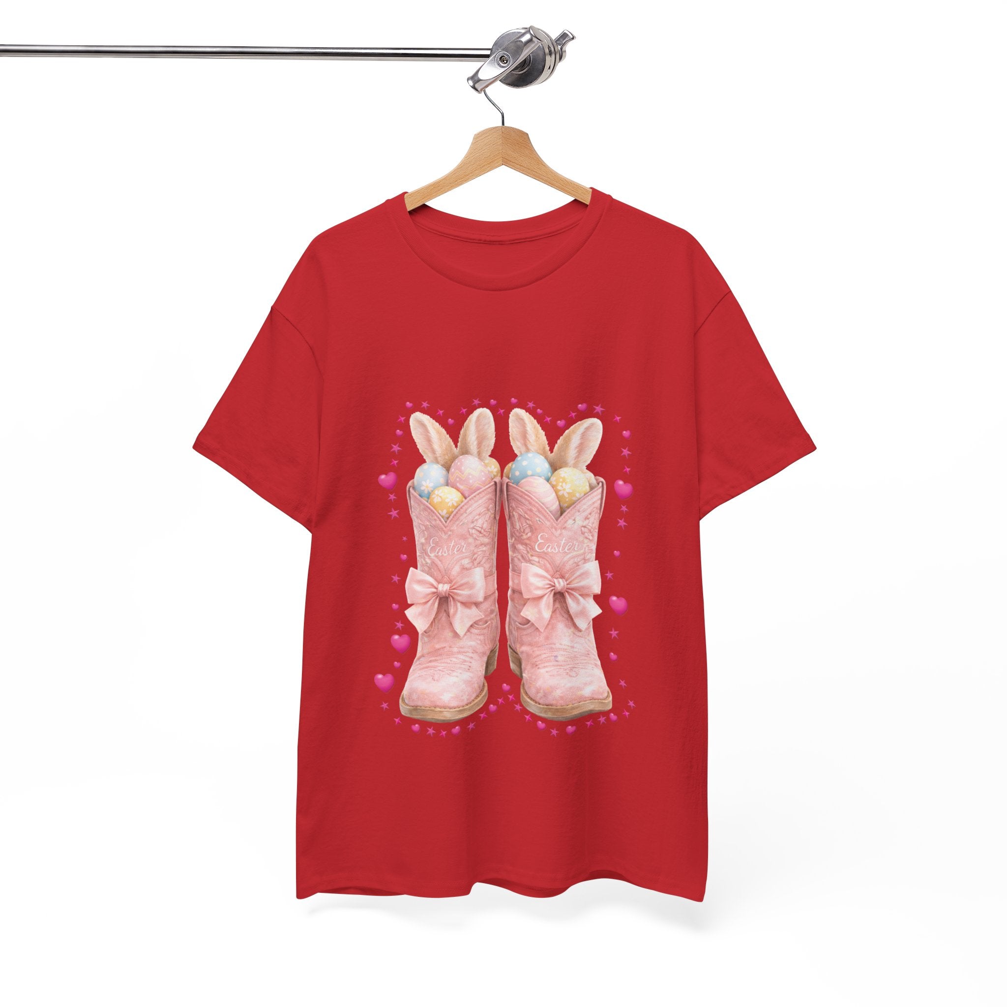 Easter Pink Western Boots Tee — Pastel Bunny Eggs & Bows Unisex Cotton Tee