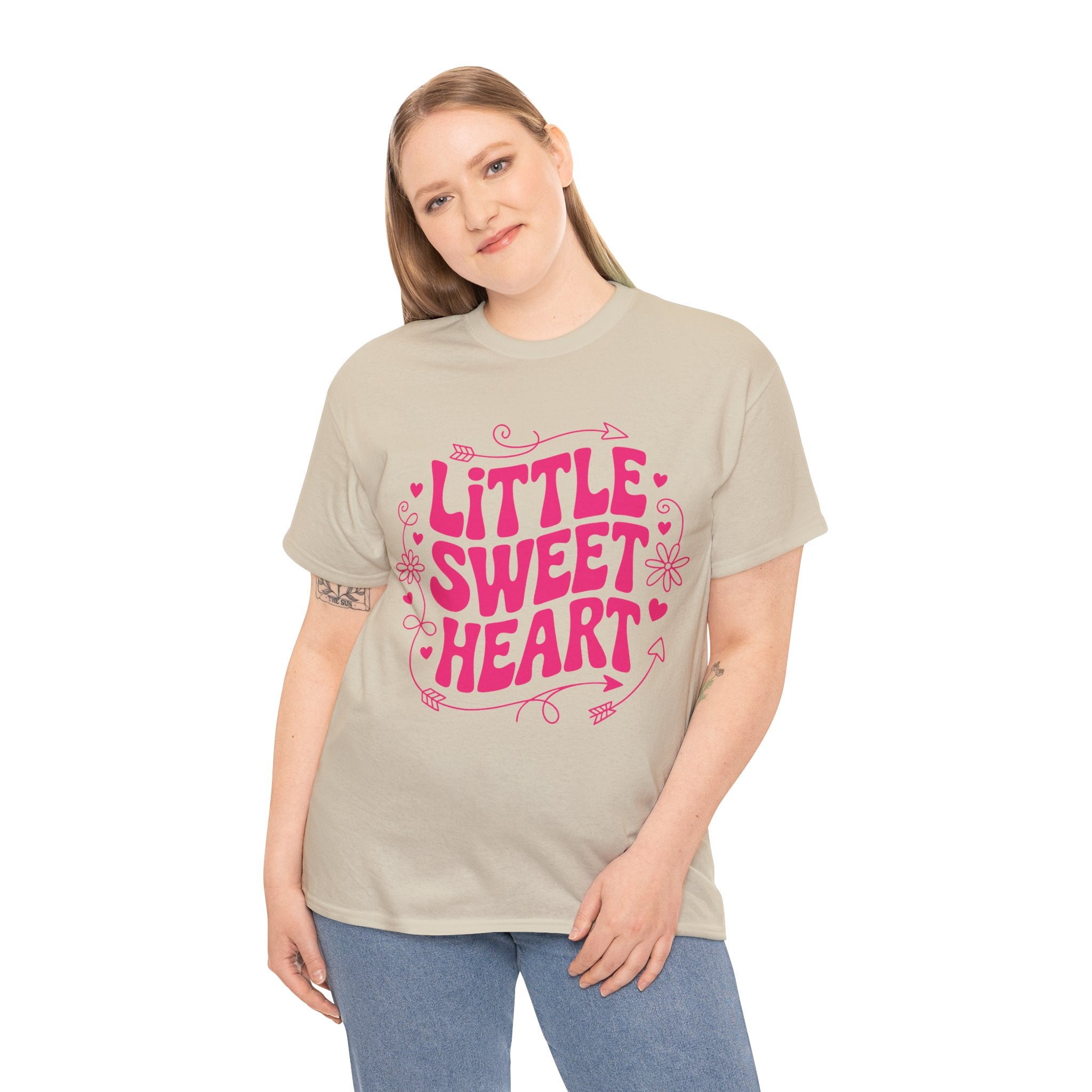 Little Sweetheart Retro Tee — Cute Red Hearts & Flowers Graphic Unisex Cotton Tee
