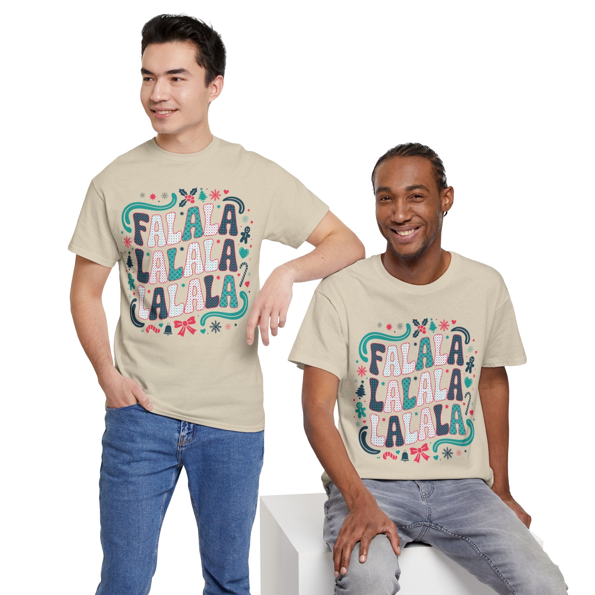 Fa La La La La Christmas T-Shirt — Festive Candy Cane & Gingerbread Holiday Unisex Cotton Tee