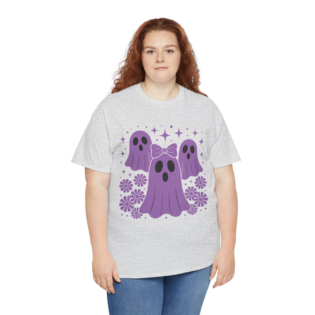 Purple Ghost Halloween Unisex Cotton Tee