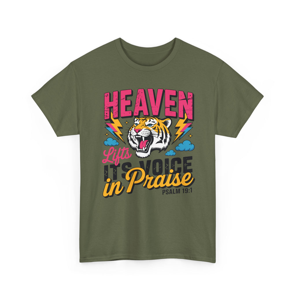 Psalm 19:1 Tiger Praise T-Shirt — Bold Christian Roaring Tiger Graphic.Unisex Cotton Tee