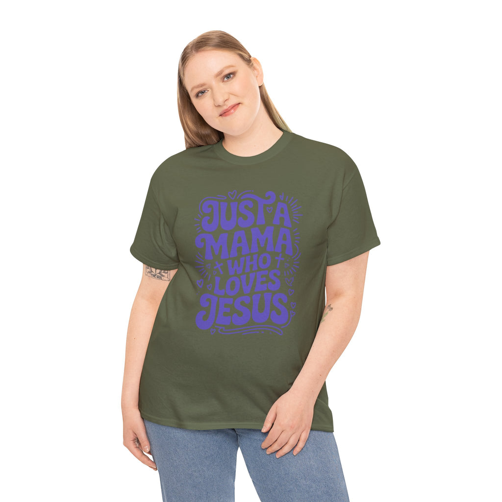 Mama Who Loves Jesus T-Shirt — Bright Green Bubbly Faith Unisex Cotton Tee