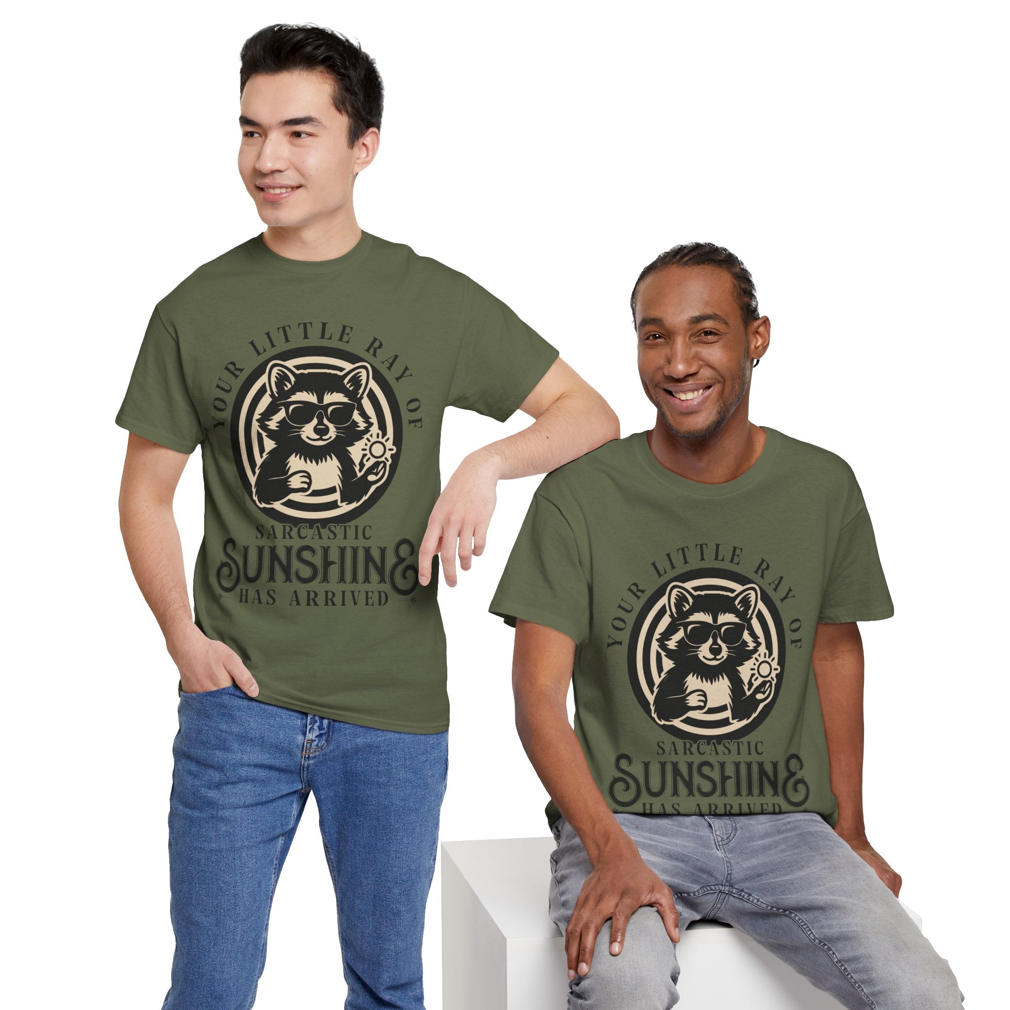 Cool Raccoon Sunglasses T-Shirt — Raccoon Holding Sun Graphic Unisex Cotton Tee