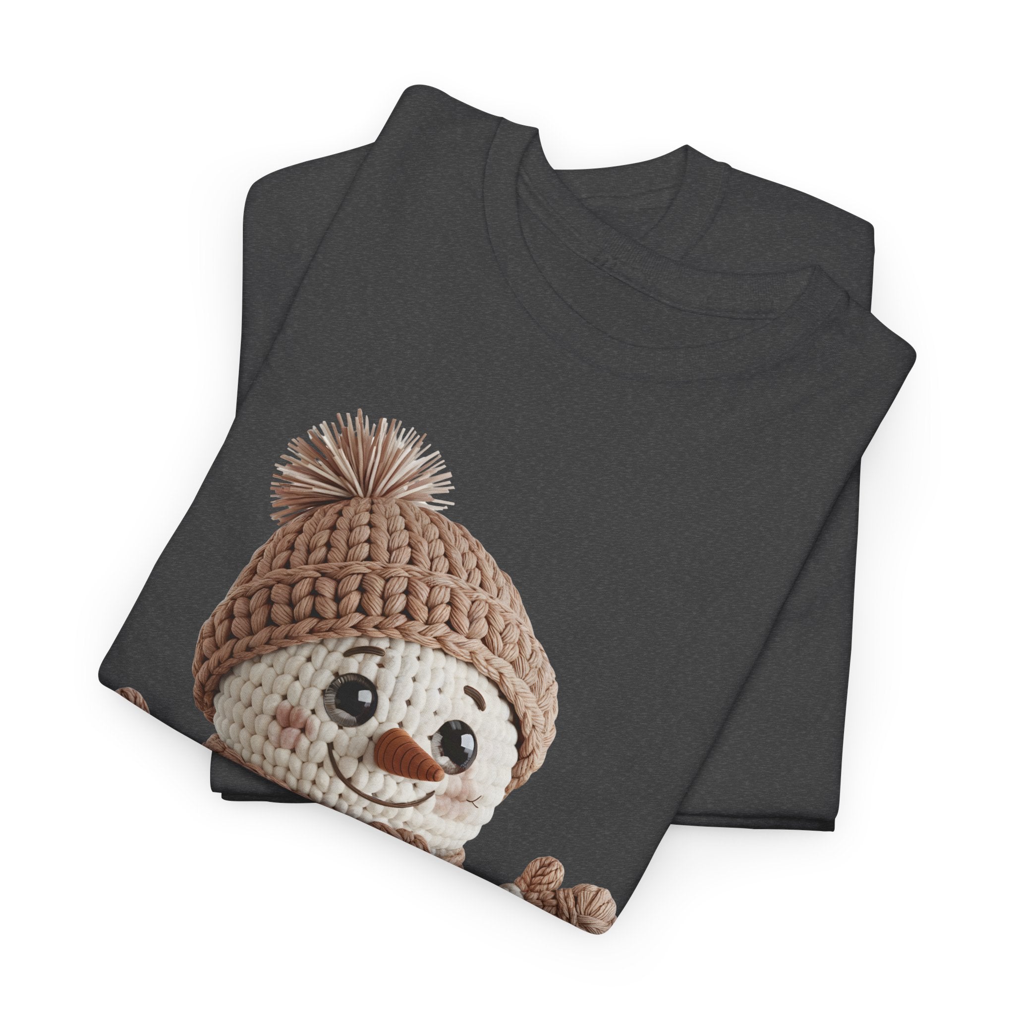 Snowman Knit‑Style Graphic Tee — Cute Faux‑Yarn Snowman with Hat, Scarf & Mittens.Unisex Cotton Tee
