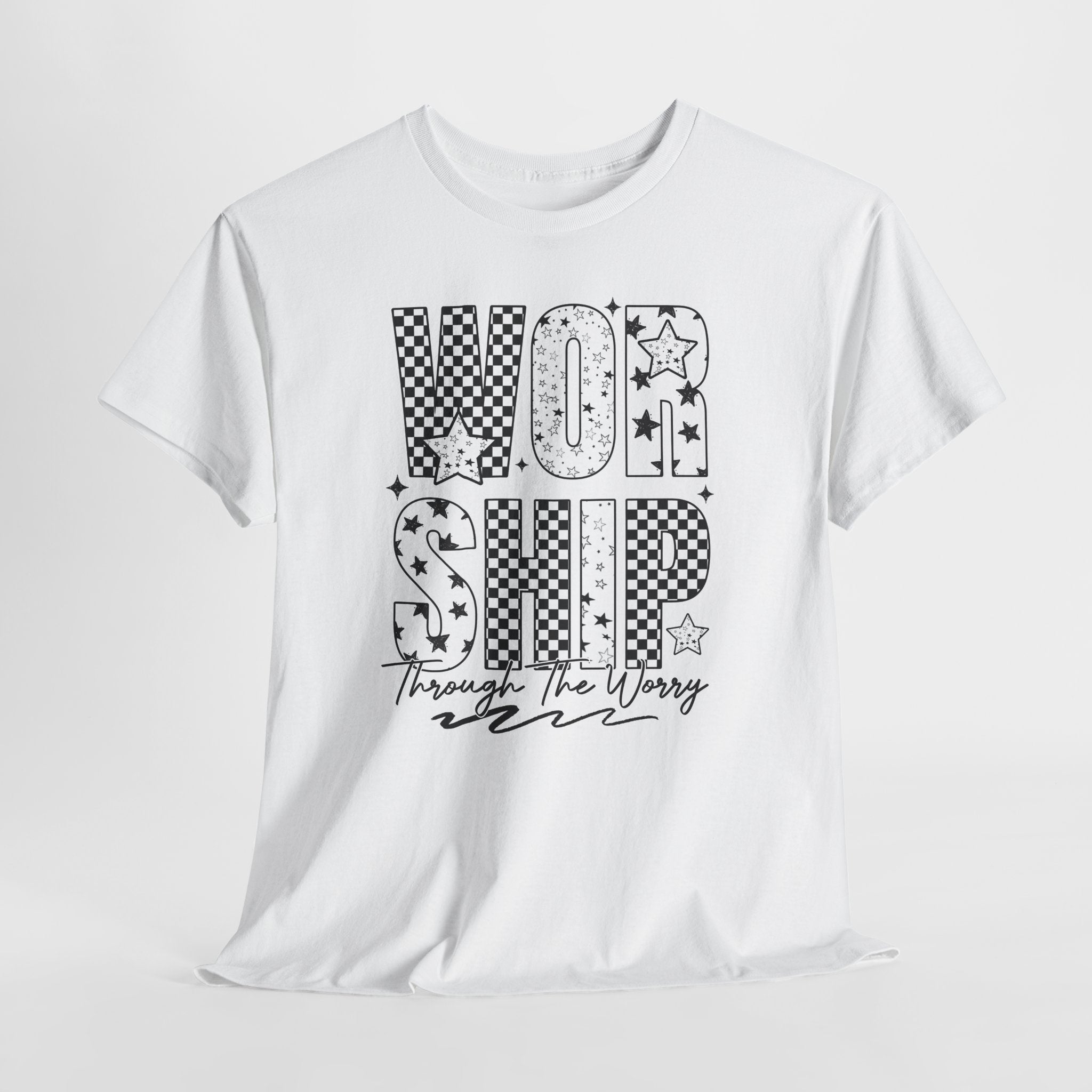 WORSHIP Through The Worry Checkerboard Unisex Cotton Tee