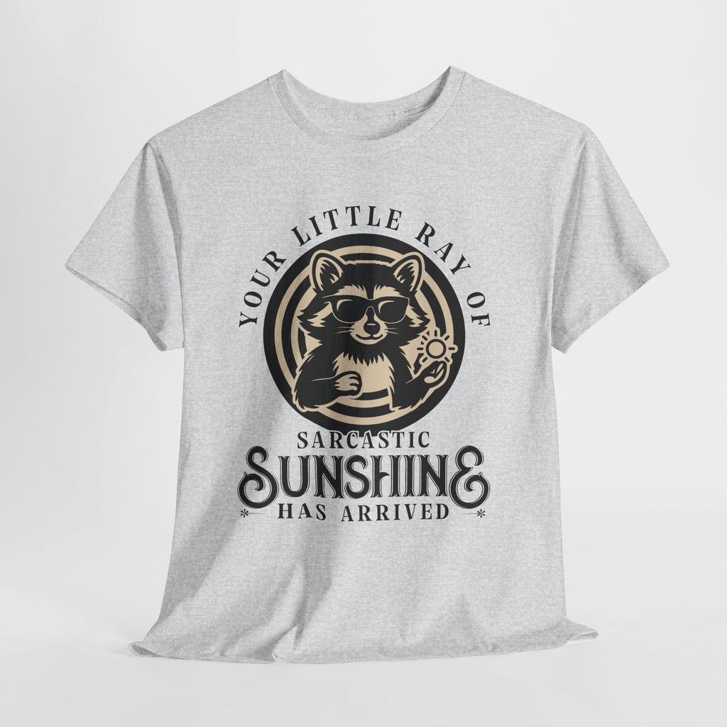Cool Raccoon Sunglasses T-Shirt — Raccoon Holding Sun Graphic Unisex Cotton Tee