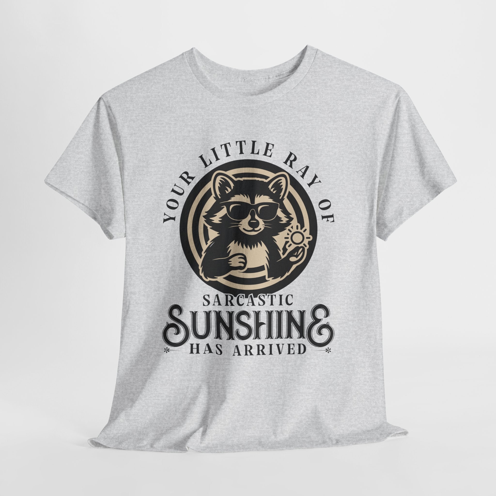 Cool Raccoon Sunglasses T-Shirt — Raccoon Holding Sun Graphic Unisex Cotton Tee