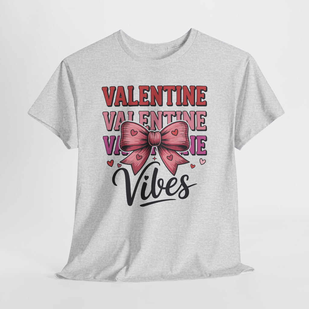 Valentine Vibes T-Shirt — Pink Bow Heart Graphic Unisex Cotton Tee