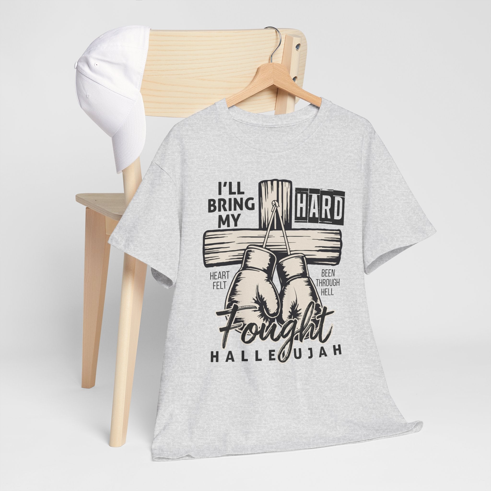 Christian Boxing Gloves Cross Tee — "I’ll Bring My Hard-Fought Heart."Unisex Cotton Tee