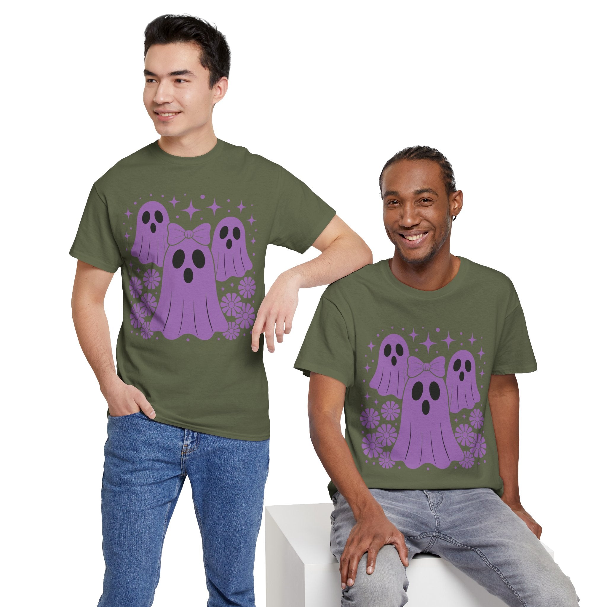 Purple Ghost Halloween Unisex Cotton Tee