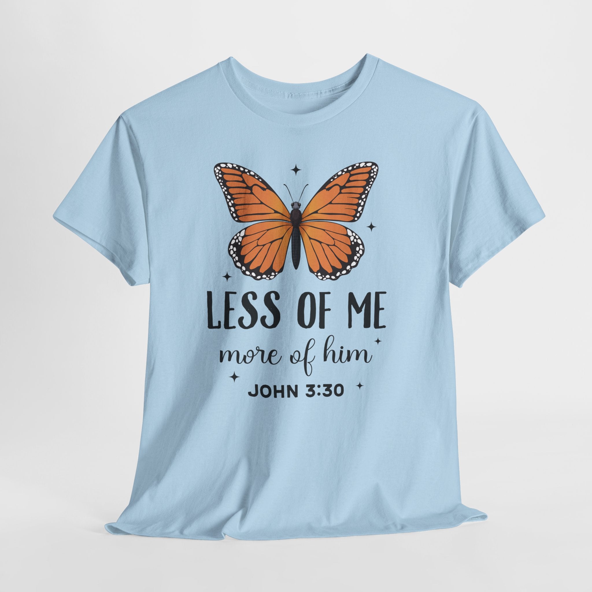Monarch Butterfly Tee — "Less of Me, More of Him" Christian Unisex cotton T‑Shirt