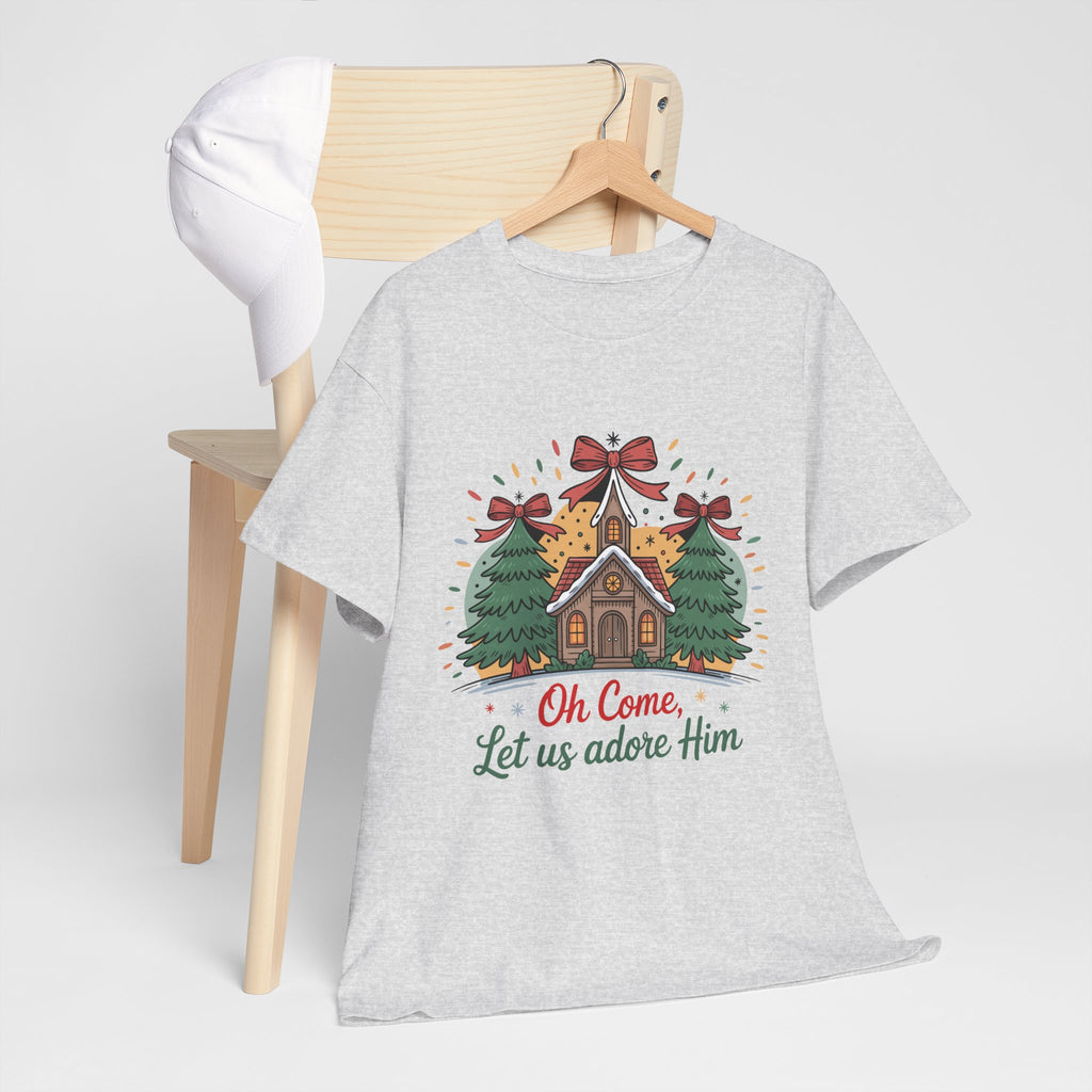 Oh Come Let Us Adore Him Christmas Tee — Church & Trees Holiday Unisex Cotton Tshirt