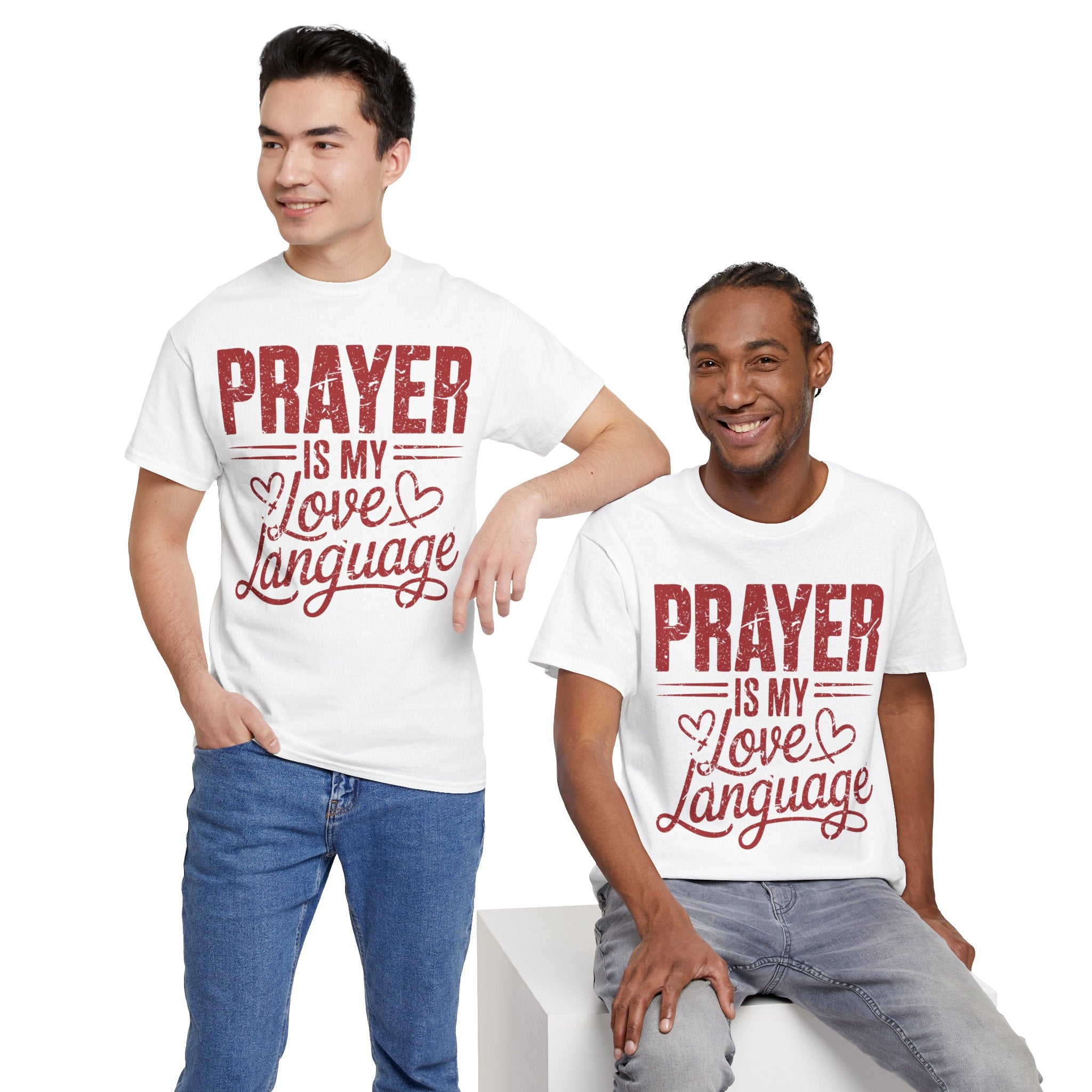 Prayer Is My Love Language T-Shirt — Faith-Inspired Red Hearts Unisex Cotton Tee