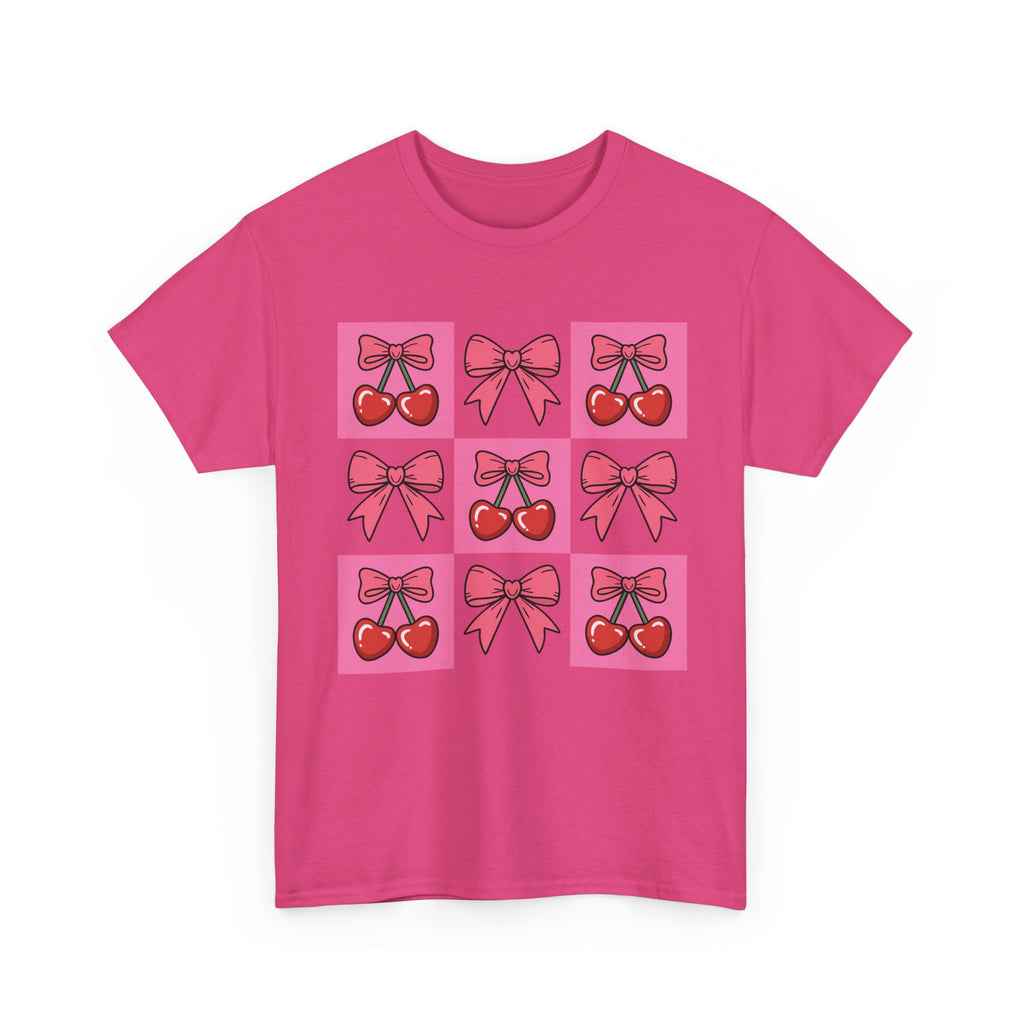 Cherry & Pink Bow Checkered Unisex Cotton Tee