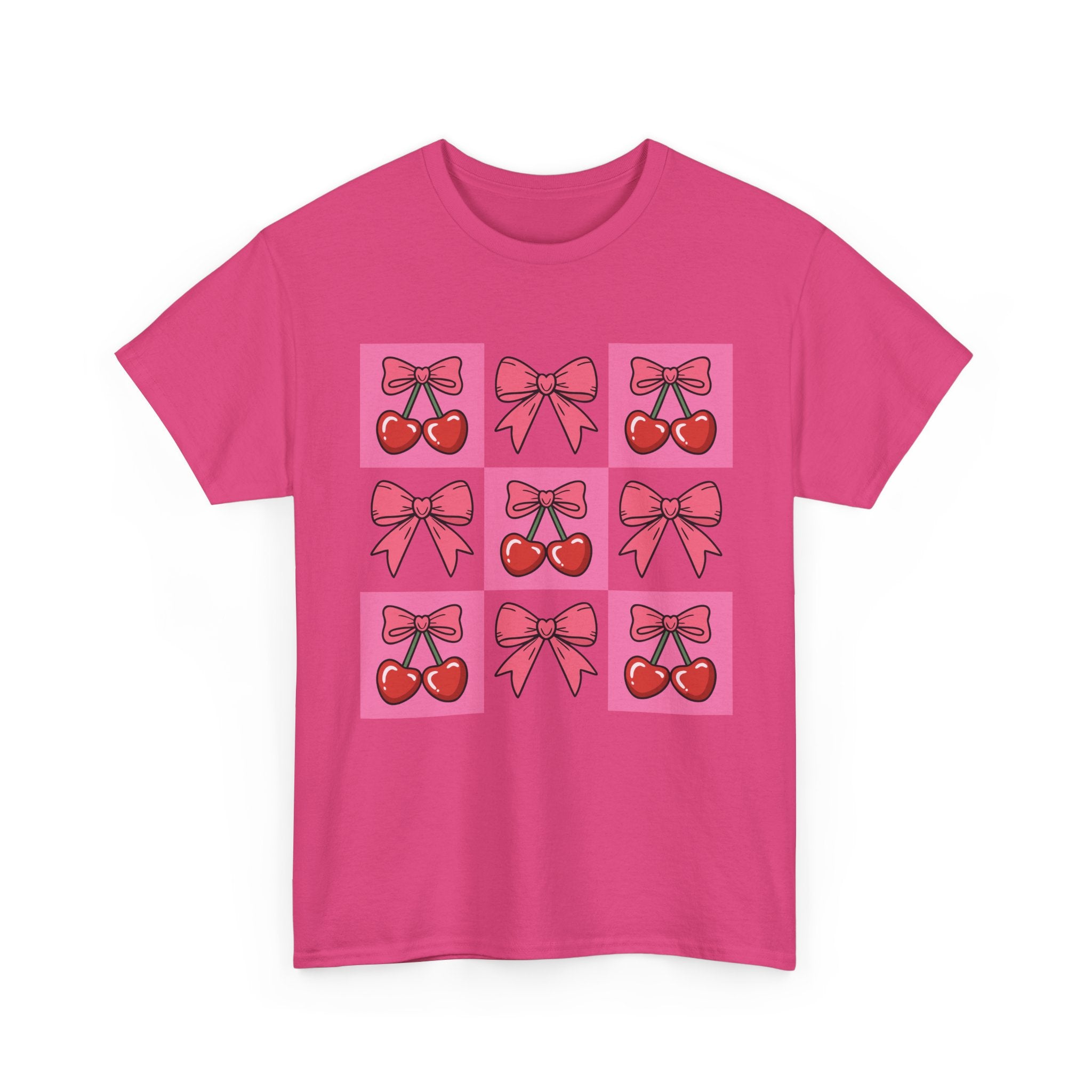 Cherry & Pink Bow Checkered Unisex Cotton Tee