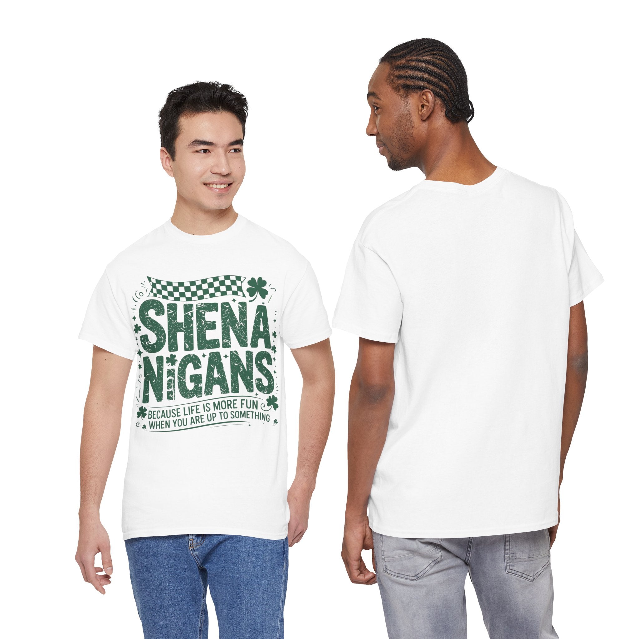 Shenanigans Clover Tee — Bright Green St. Patrick’s Day Shirt with Checkered Flag Unisex Cotton Tee