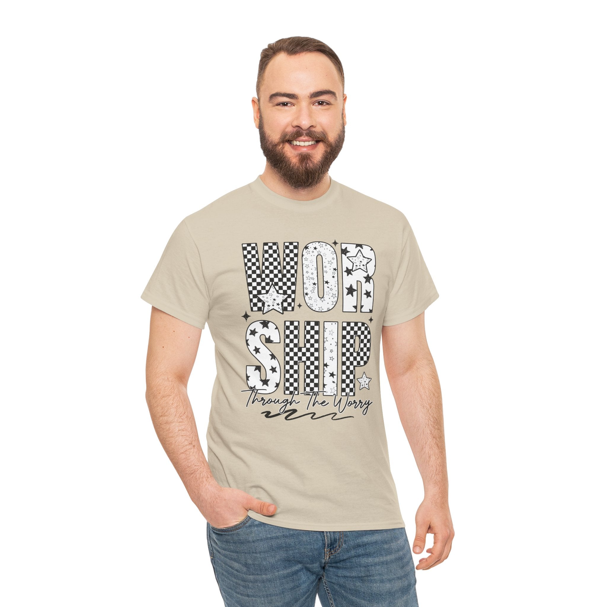 WORSHIP Through The Worry Checkerboard Unisex Cotton Tee