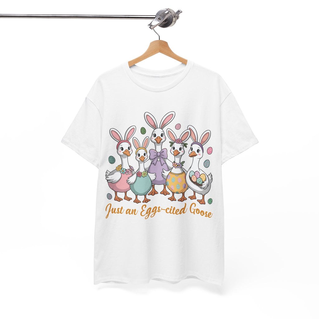 Just an Eggs-cited Goose Easter Tee — Funny Geese in Bunny Ears Unisex Cotton Tee