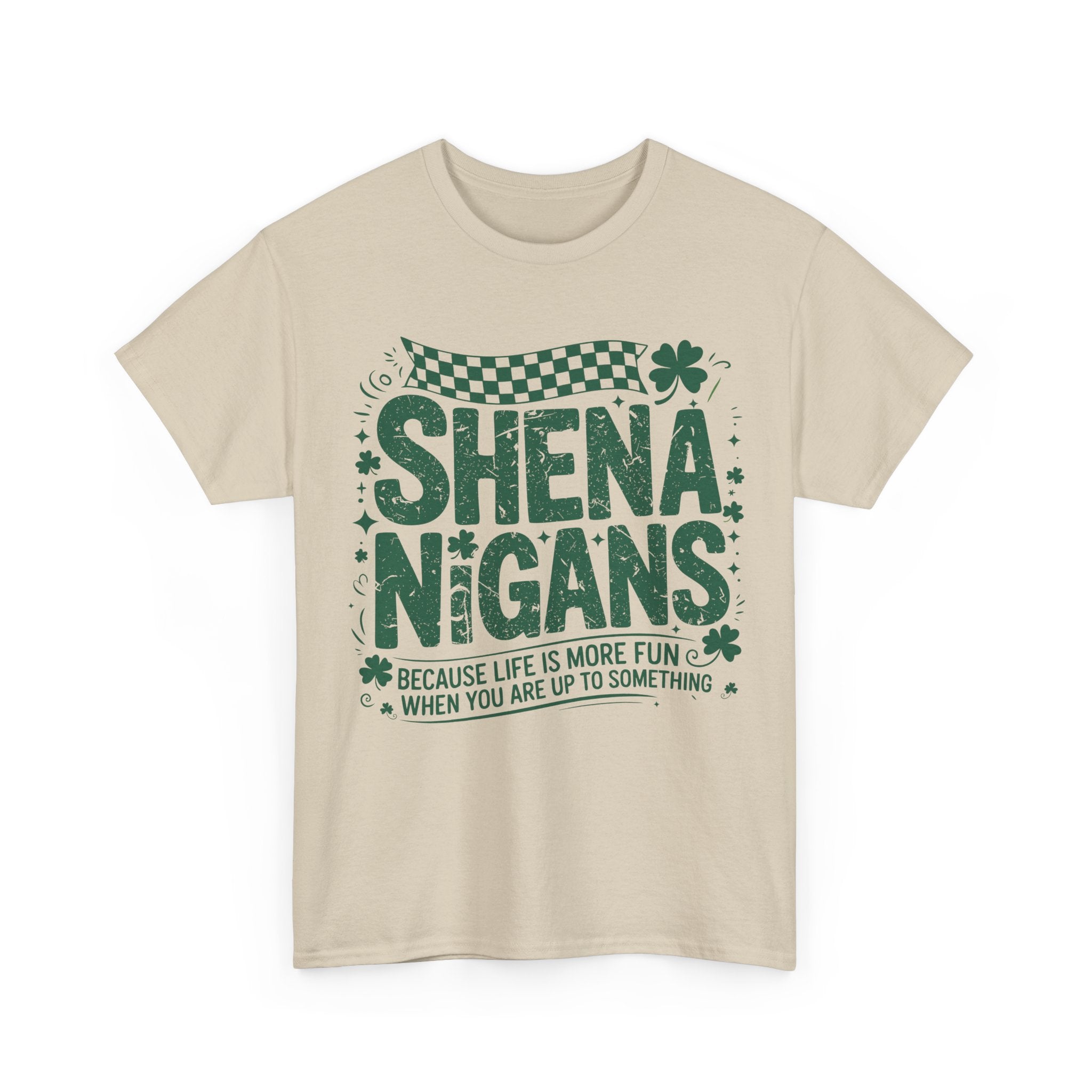 Shenanigans Clover Tee — Bright Green St. Patrick’s Day Shirt with Checkered Flag Unisex Cotton Tee
