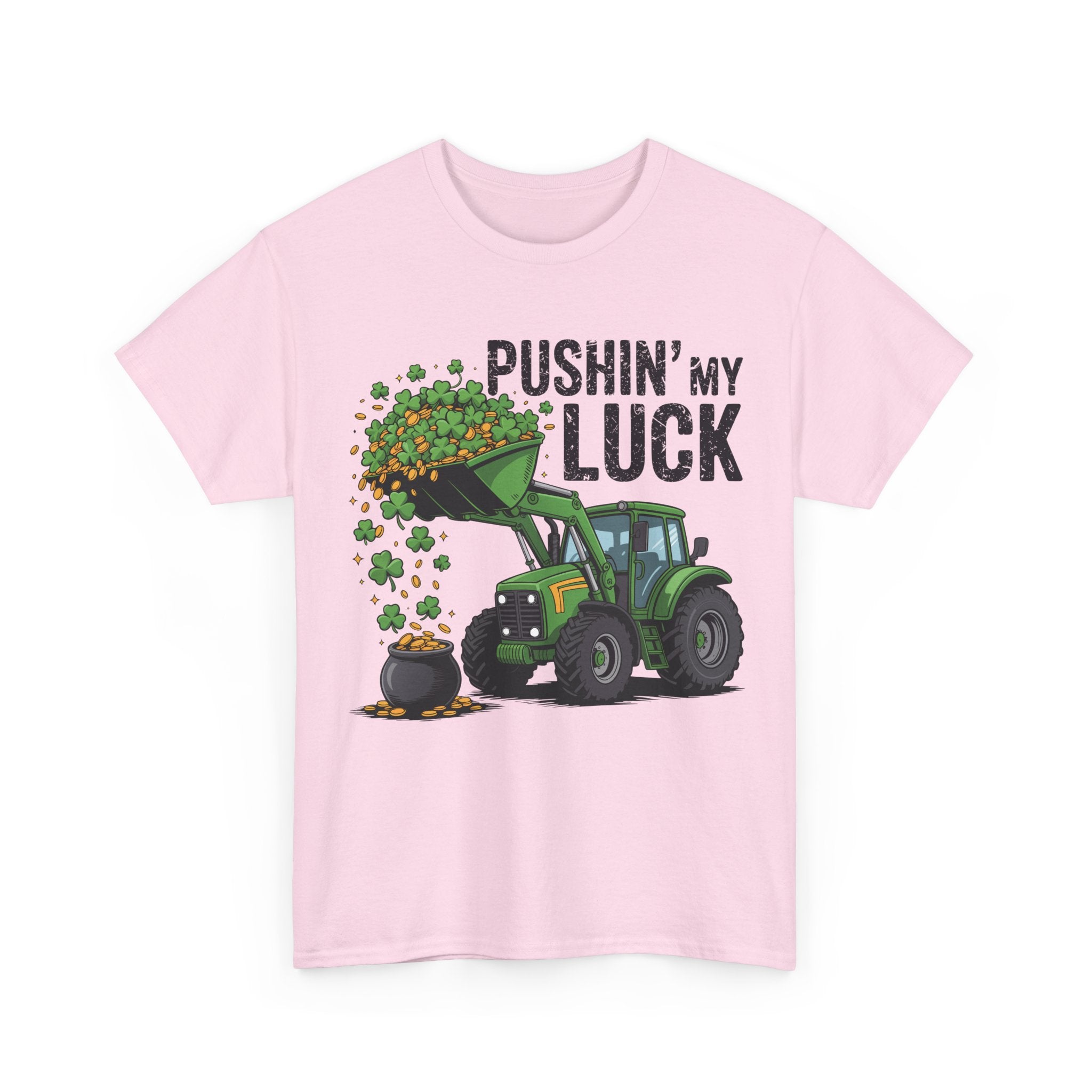 Pushin' My Luck Shamrock Tractor Tee — St. Patrick's Day Unisex Cotton T-Shirt