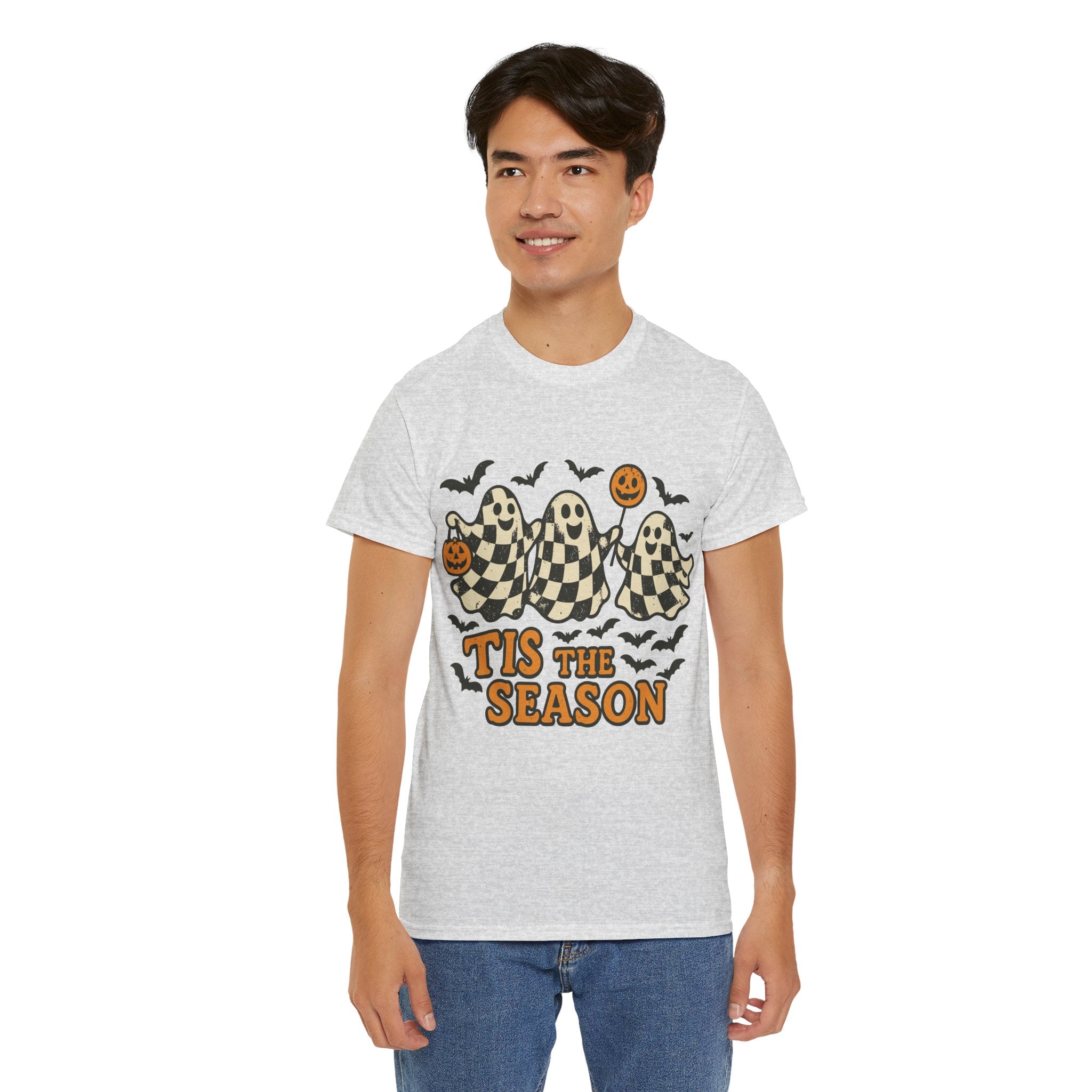 Halloween Ghosts Checker Pattern Unisex Cotton Tee