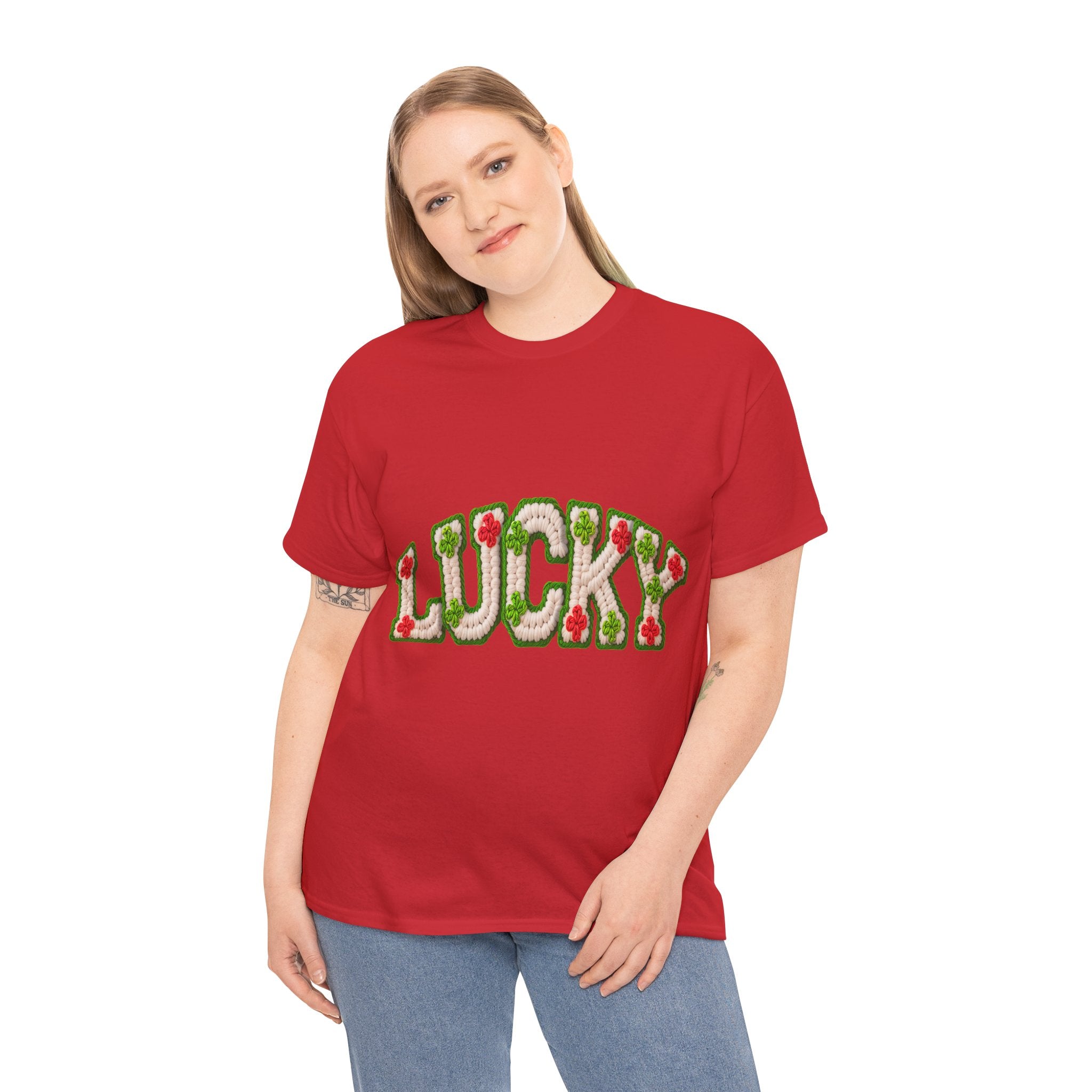 Lucky Crochet Clover T-Shirt — Faux-Yarn Embroidered St. Patrick’s Unisex Cotton Tee