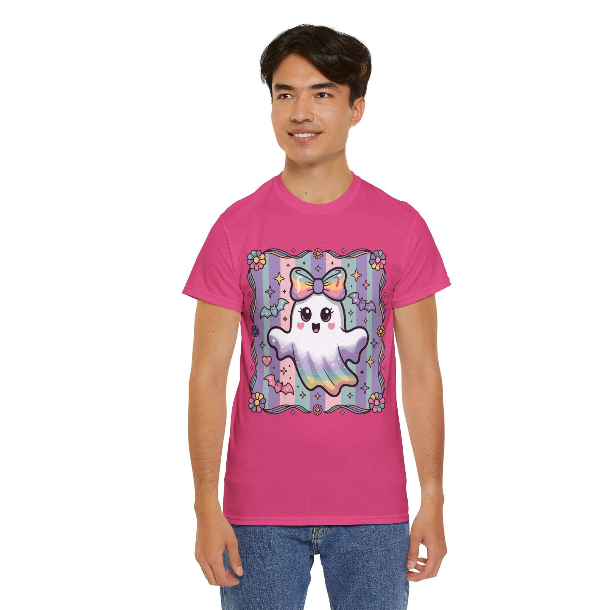 Pastel Ghost Rainbow Bow Unisex Cotton Tee
