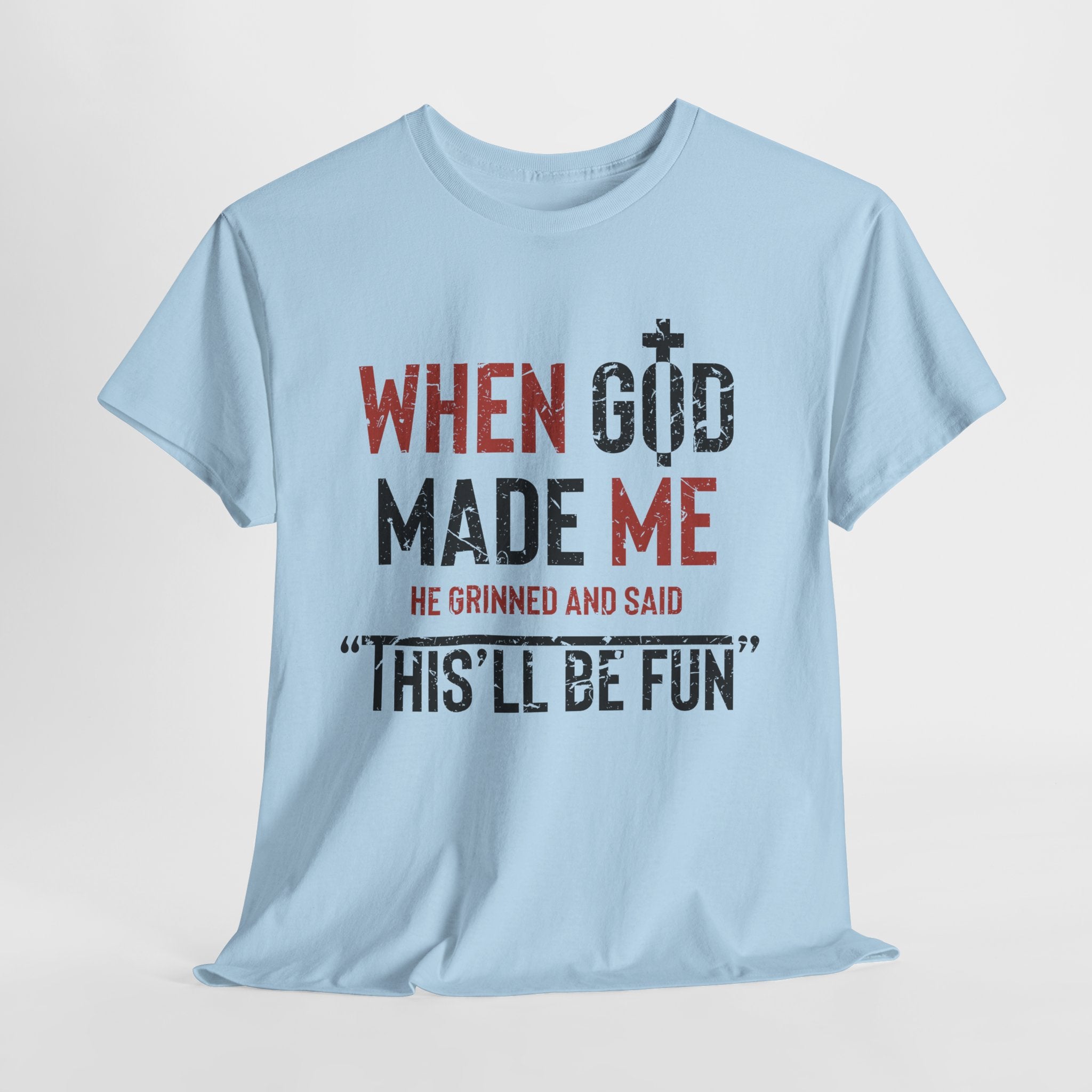 Humorous Grunge Quote Tee — "When He Saw Me, He Grinned and Said"Unisec Cotton Tee