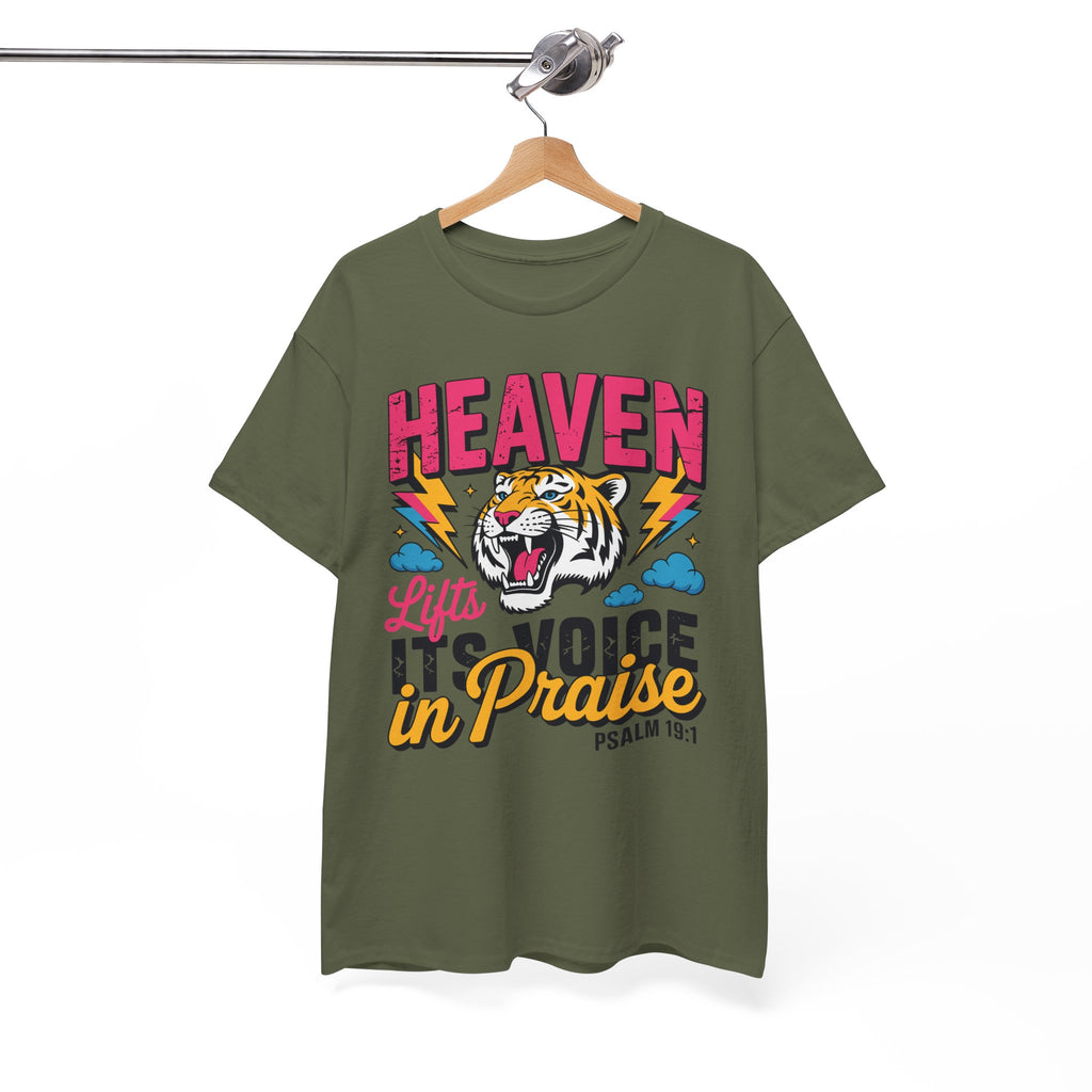 Psalm 19:1 Tiger Praise T-Shirt — Bold Christian Roaring Tiger Graphic.Unisex Cotton Tee