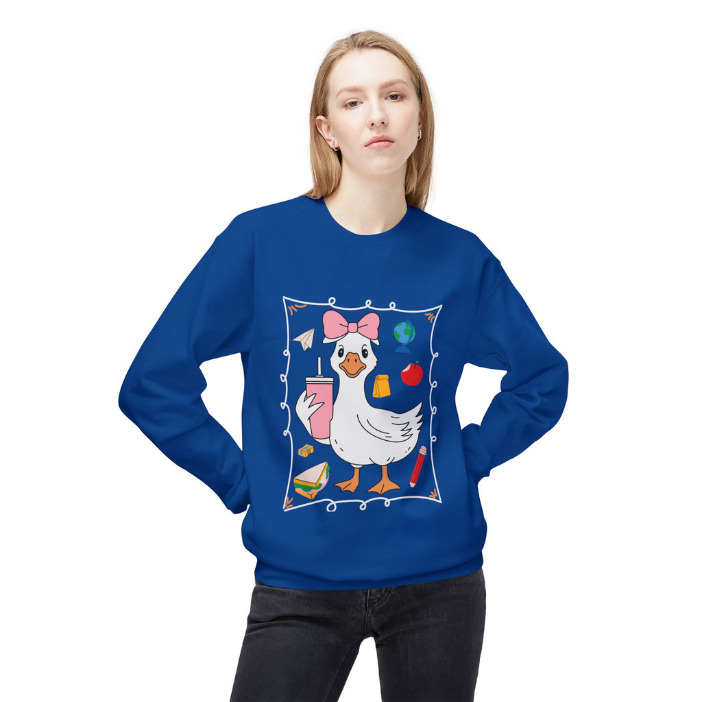 Cute Goose Drinking Fleece Crewneck Sweatshirt- Unisex