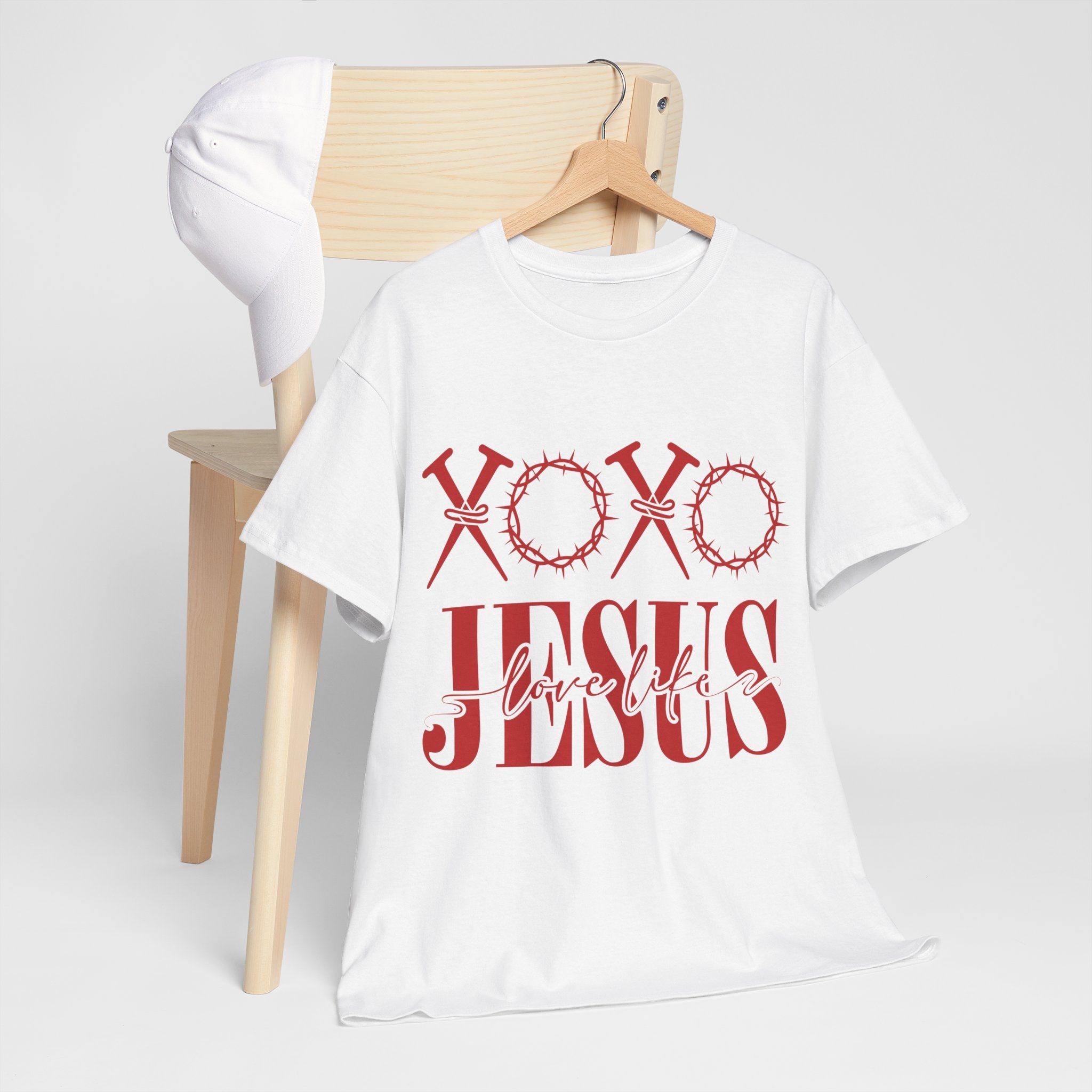 Christian Valentine T-Shirt — "XOXO Jesus Love Life" Nails & Thorn Crown Design Unisex Cotton Tee