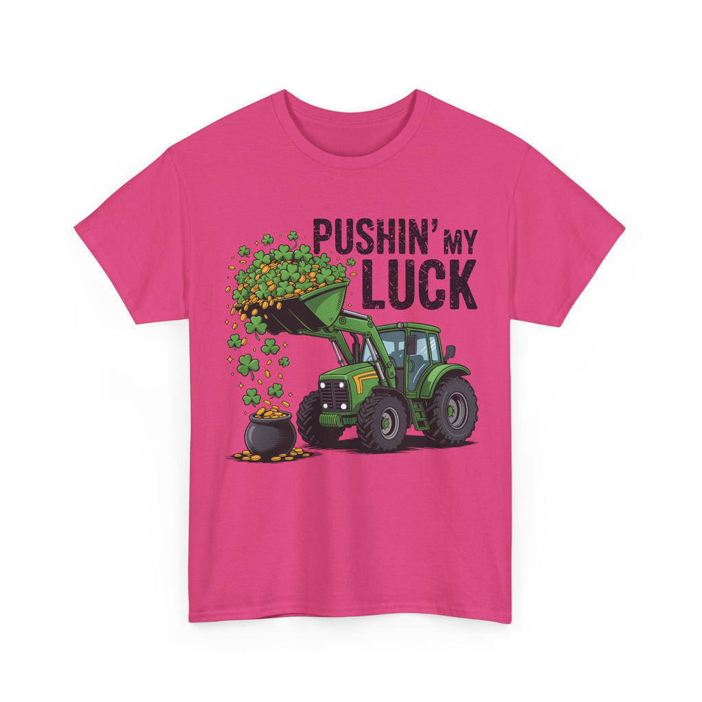Pushin' My Luck Shamrock Tractor Tee — St. Patrick's Day Unisex Cotton T-Shirt