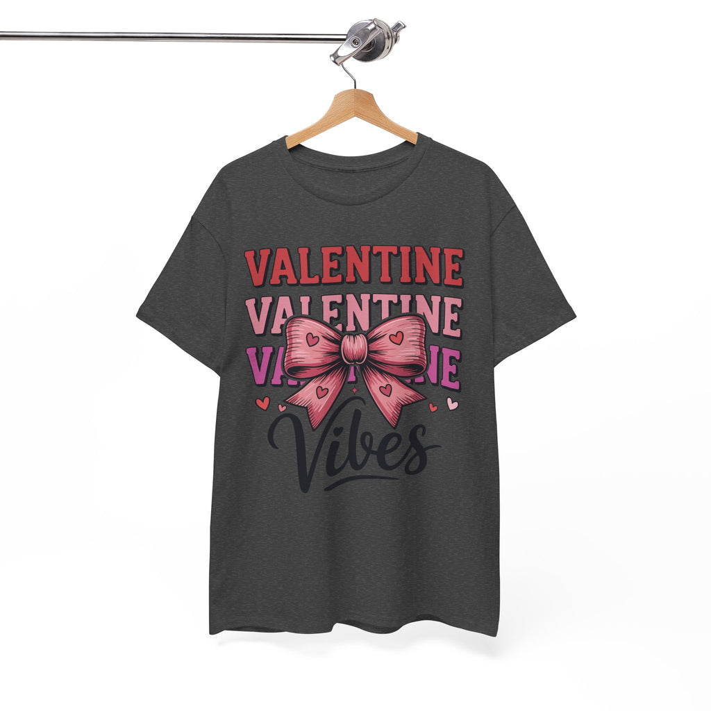 Valentine Vibes T-Shirt — Pink Bow Heart Graphic Unisex Cotton Tee