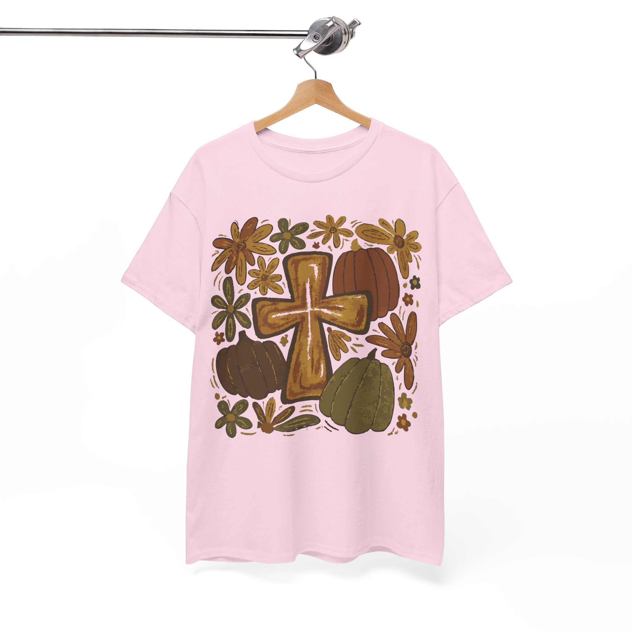 Autumn Cross Tee — Rustic Pumpkin & Fall Floral Christian Unisaex Cotton T-Shirt