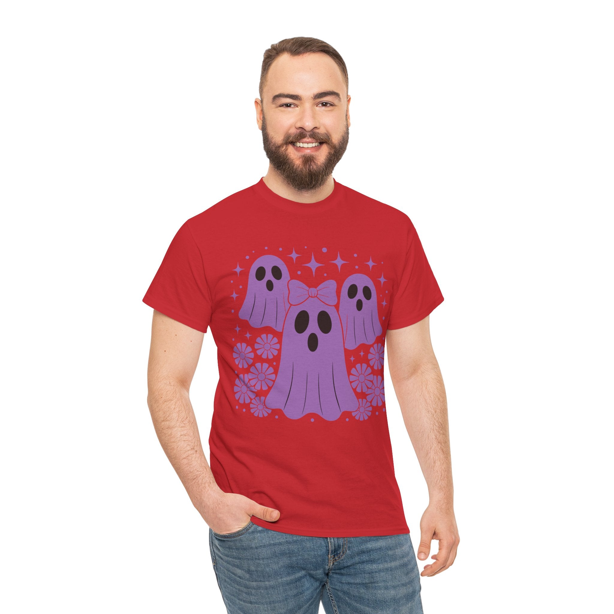 Purple Ghost Halloween Unisex Cotton Tee
