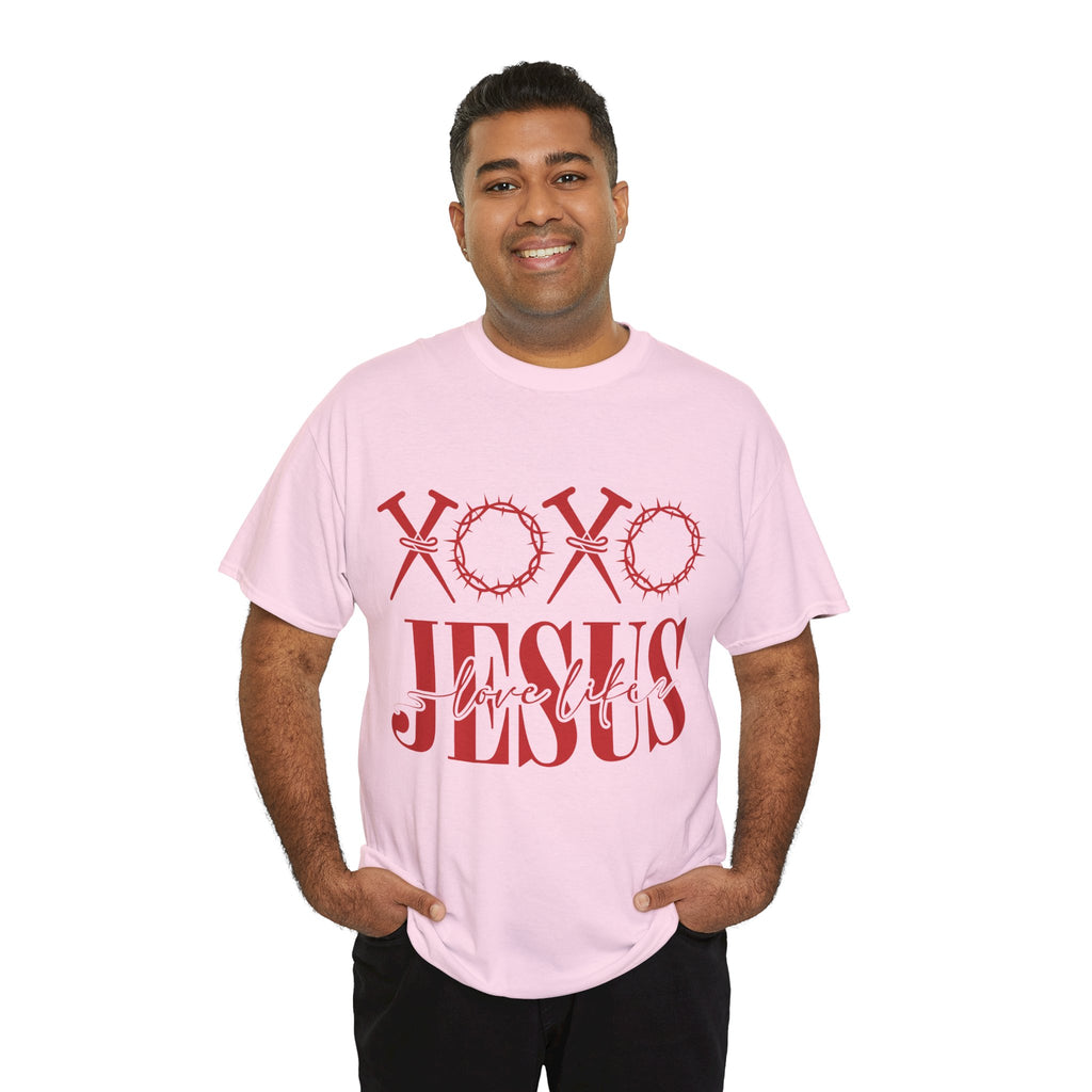 Christian Valentine T-Shirt — "XOXO Jesus Love Life" Nails & Thorn Crown Design Unisex Cotton Tee