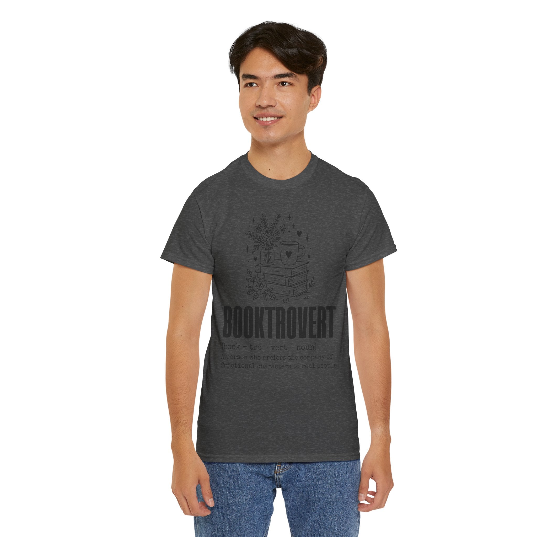 Booktrovert Graphic Tee — "Booktrovert" Definition, Books & Coffee Design Unisex Cotton Tee