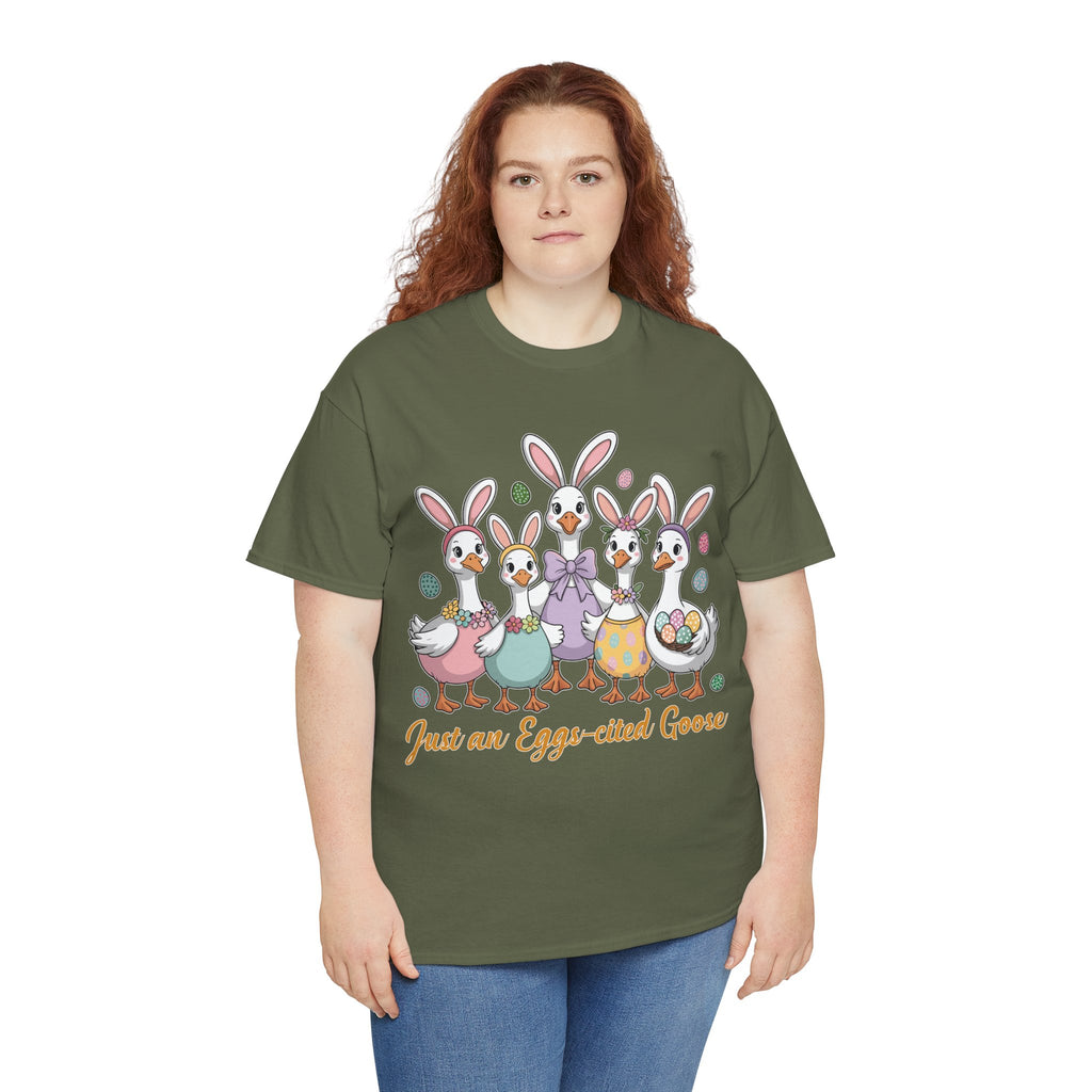 Just an Eggs-cited Goose Easter Tee — Funny Geese in Bunny Ears Unisex Cotton Tee